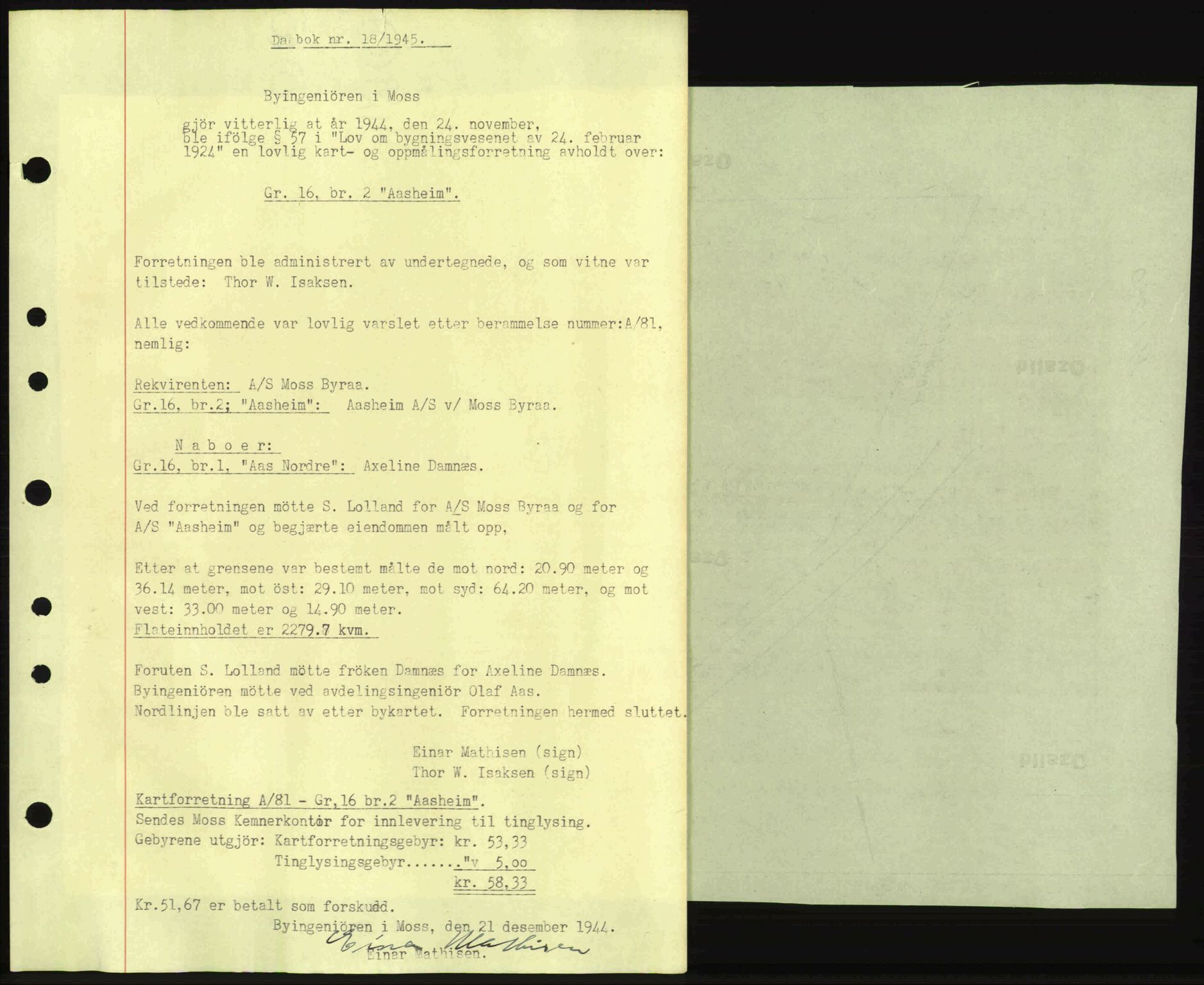 Moss sorenskriveri, SAO/A-10168: Pantebok nr. A13, 1944-1945, Dagboknr: 18/1945