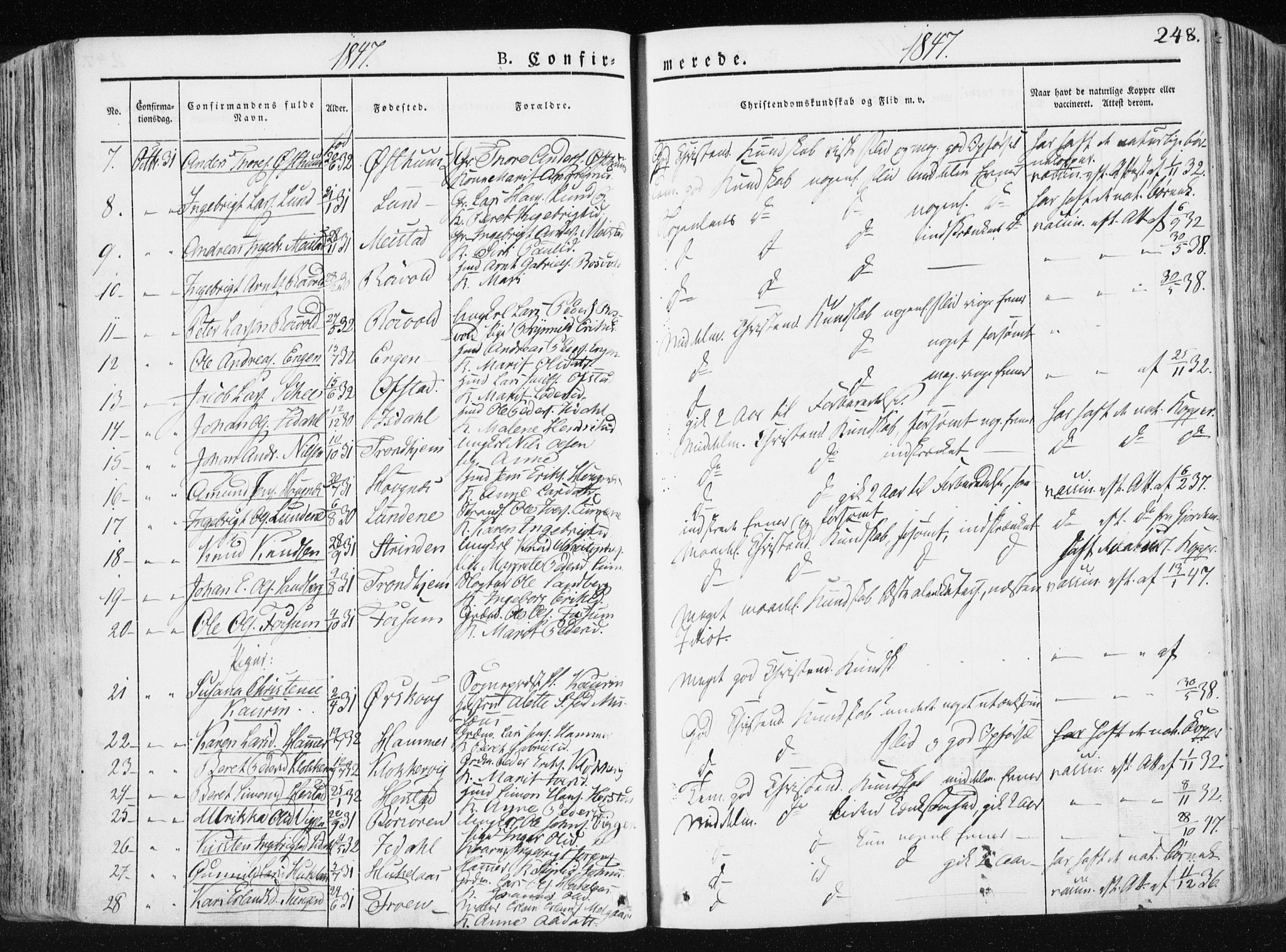 Ministerialprotokoller, klokkerbøker og fødselsregistre - Sør-Trøndelag, SAT/A-1456/665/L0771: Ministerialbok nr. 665A06, 1830-1856, s. 248
