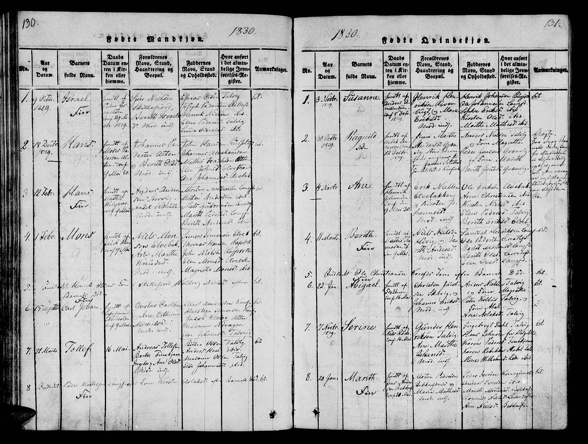 Talvik sokneprestkontor, AV/SATØ-S-1337/H/Ha/L0008kirke: Ministerialbok nr. 8, 1821-1837, s. 130-131