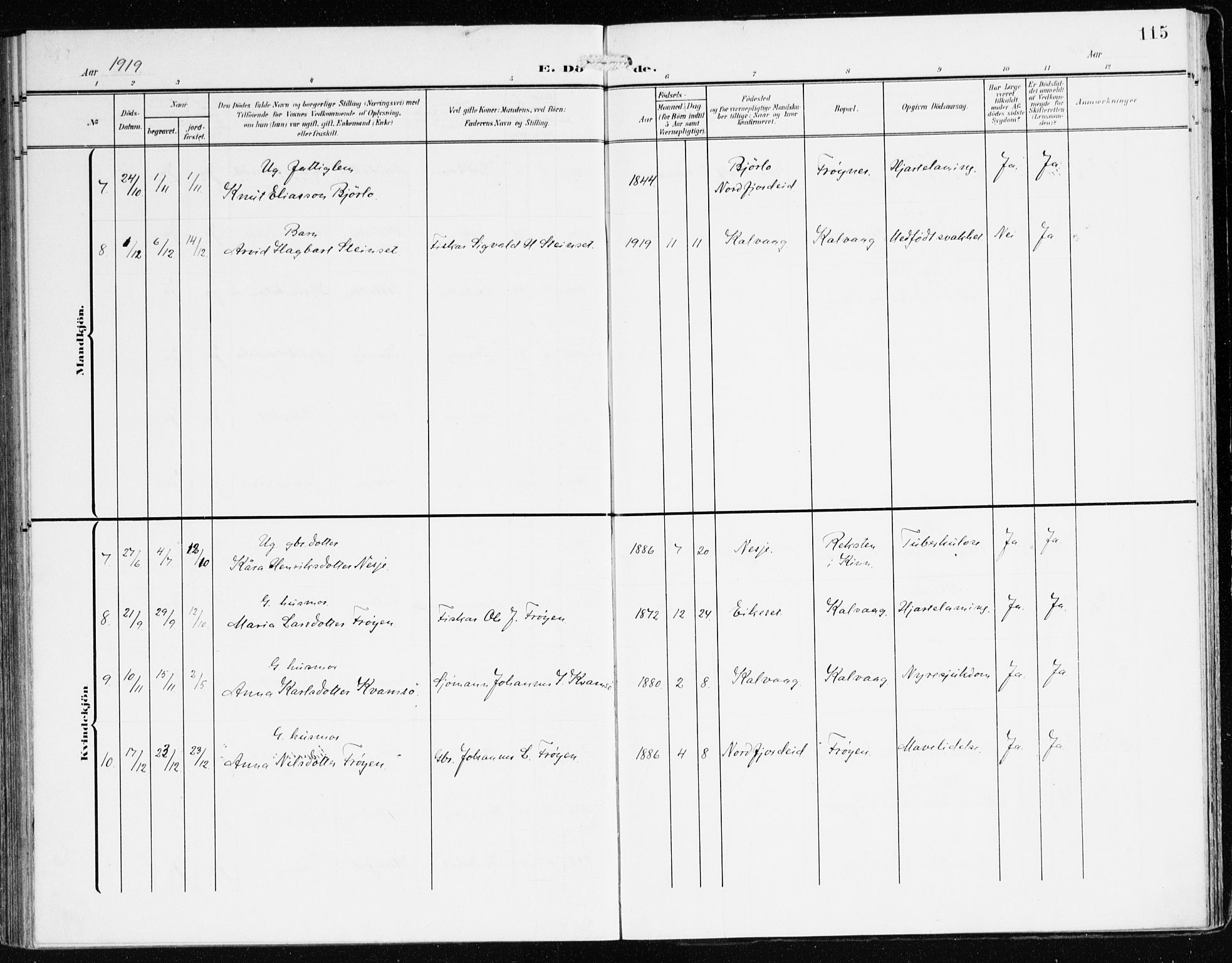 Bremanger sokneprestembete, AV/SAB-A-82201/H/Haa/Haab/L0003: Ministerialbok nr. B 3, 1908-1925, s. 115