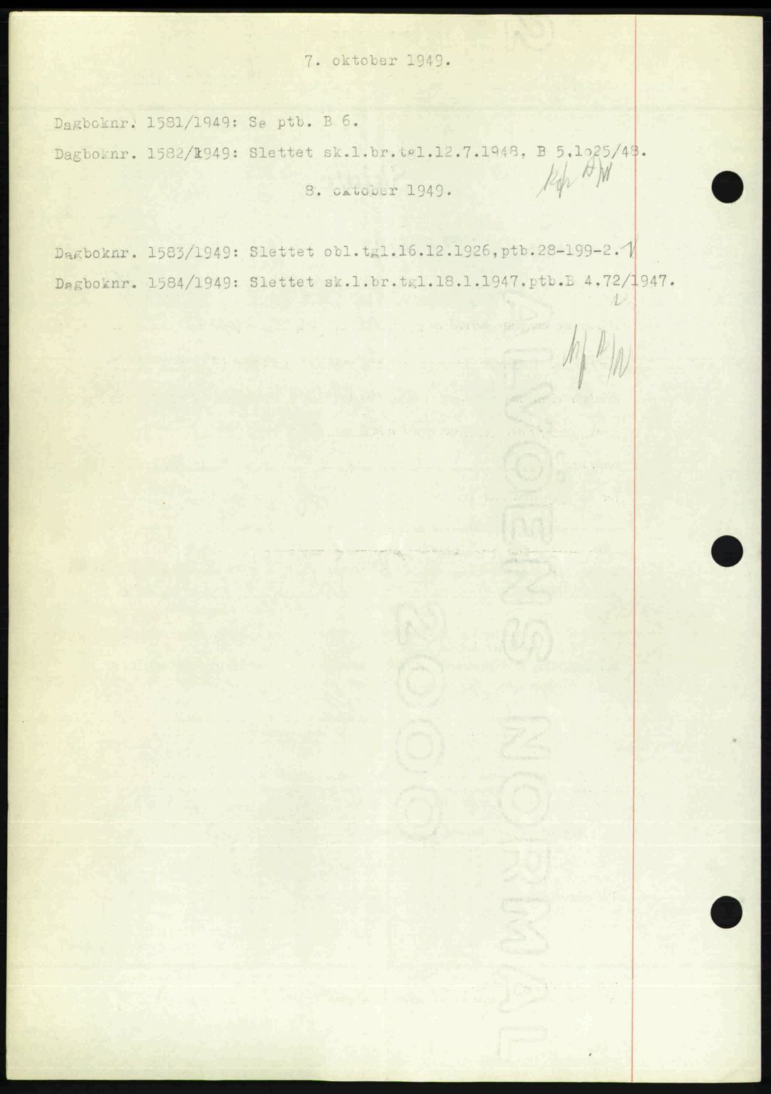 Nedenes sorenskriveri, AV/SAK-1221-0006/G/Gb/Gba/L0061: Pantebok nr. A13, 1949-1949, Dagboknr: 1581/1949