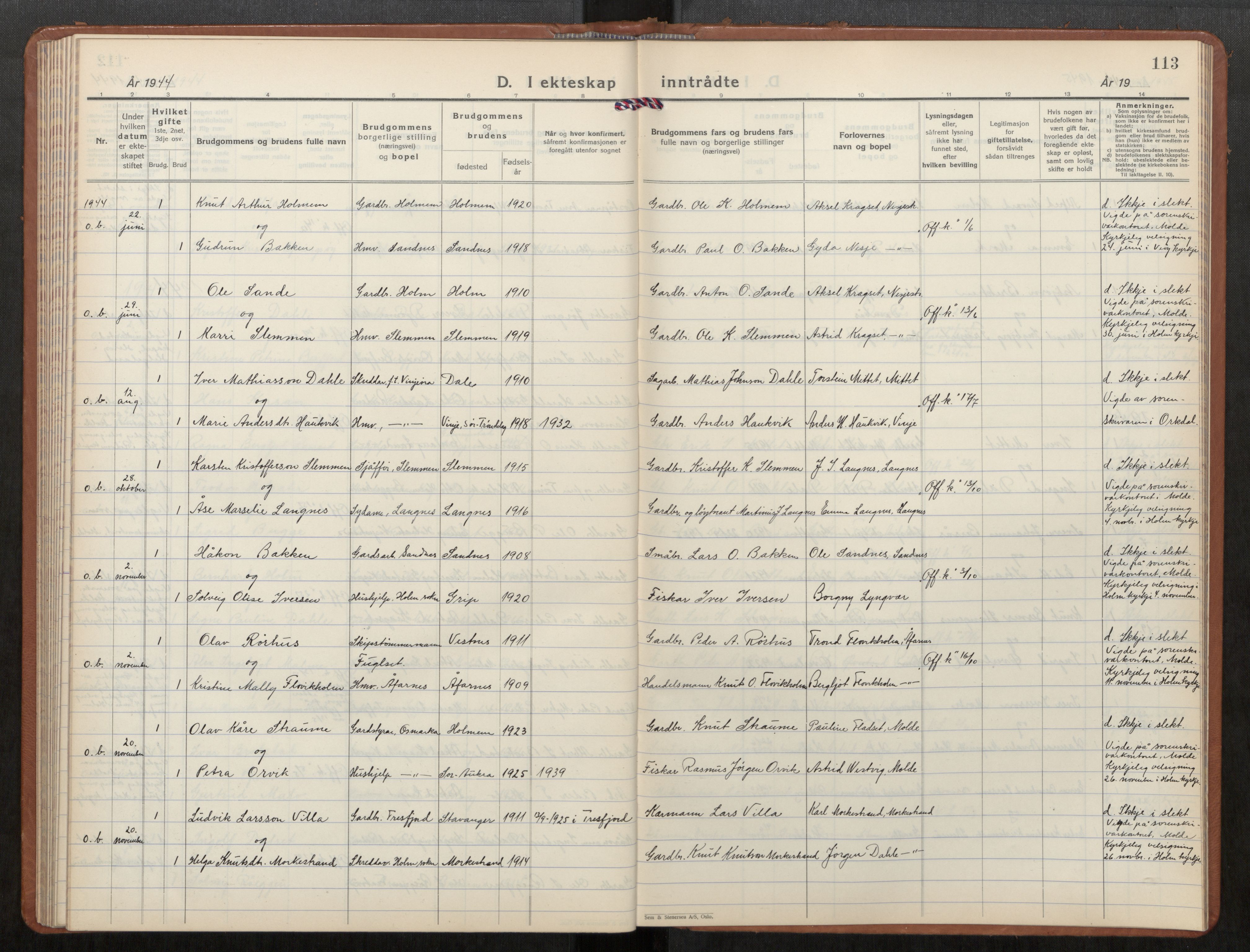 Ministerialprotokoller, klokkerbøker og fødselsregistre - Møre og Romsdal, AV/SAT-A-1454/549/L0616: Klokkerbok nr. 549C02, 1932-1961, s. 113