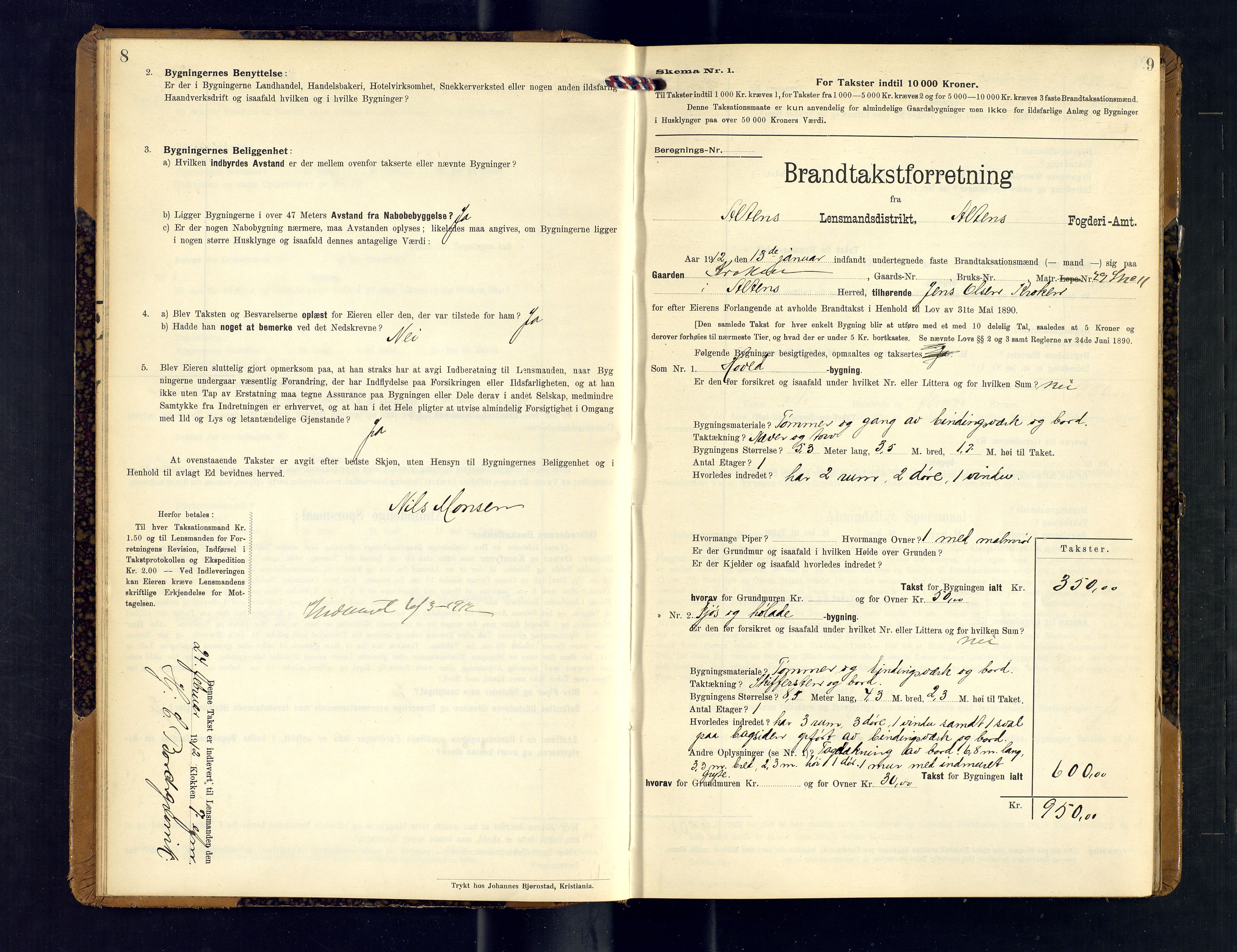 Alta lensmannskontor, AV/SATØ-S-1165/O/Ob/L0171: Branntakstprotokoll, 1911-1915, s. 8-9