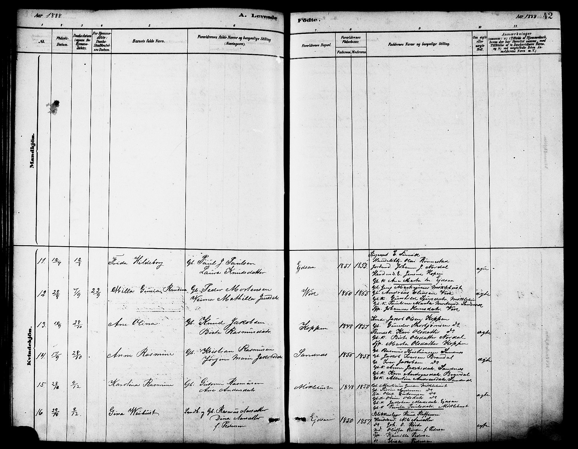 Ministerialprotokoller, klokkerbøker og fødselsregistre - Møre og Romsdal, AV/SAT-A-1454/502/L0027: Klokkerbok nr. 502C01, 1878-1908, s. 42