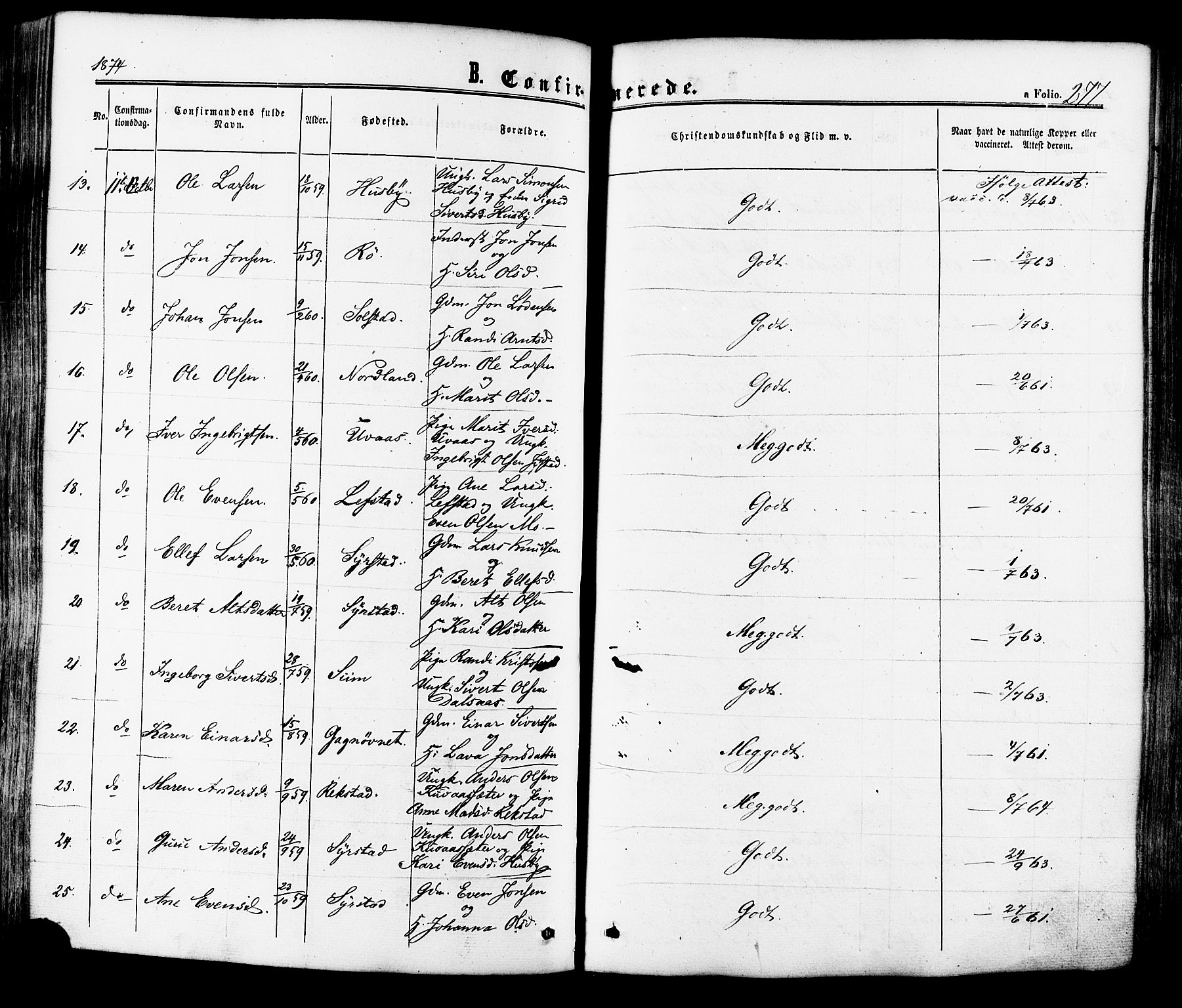 Ministerialprotokoller, klokkerbøker og fødselsregistre - Sør-Trøndelag, SAT/A-1456/665/L0772: Ministerialbok nr. 665A07, 1856-1878, s. 277