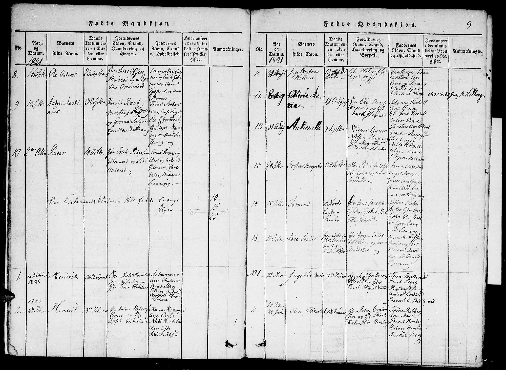 Hommedal sokneprestkontor, SAK/1111-0023/F/Fa/Faa/L0001: Ministerialbok nr. A 1, 1816-1860, s. 9