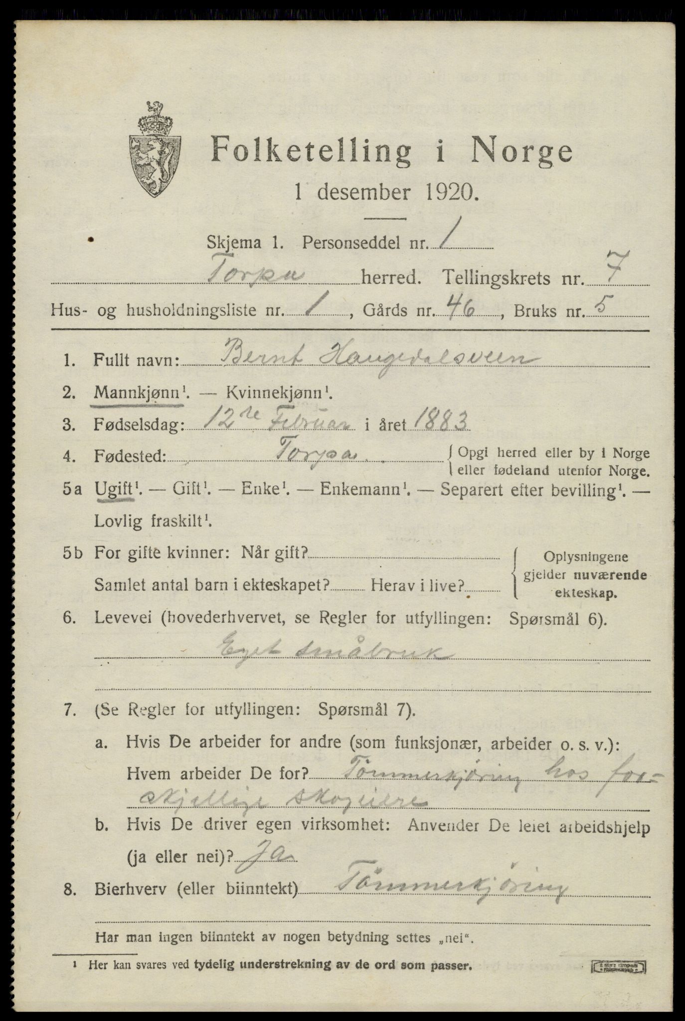 SAH, Folketelling 1920 for 0539 Torpa herred, 1920, s. 4175