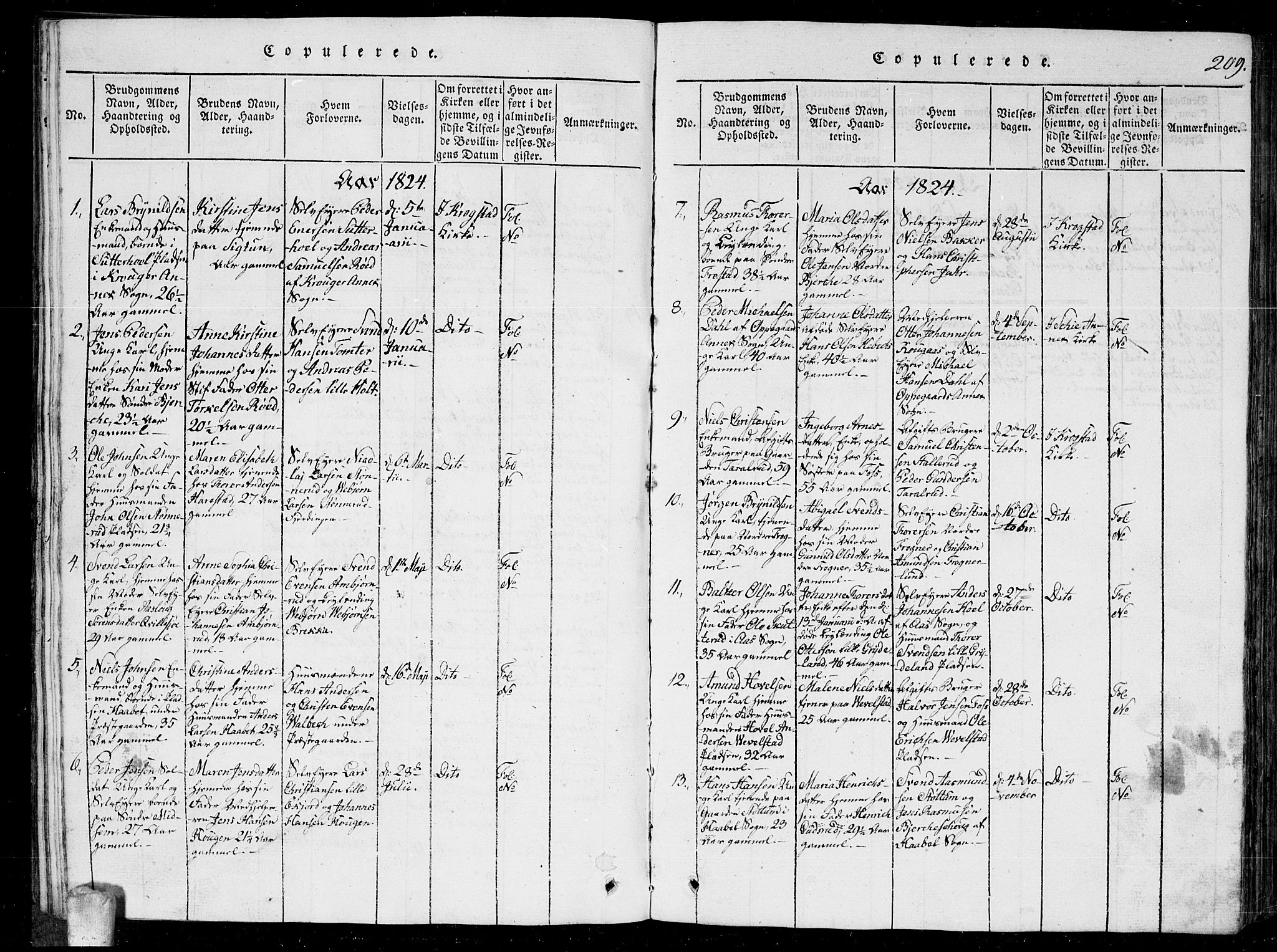 Kråkstad prestekontor Kirkebøker, SAO/A-10125a/G/Ga/L0001: Klokkerbok nr. I 1, 1813-1824, s. 209