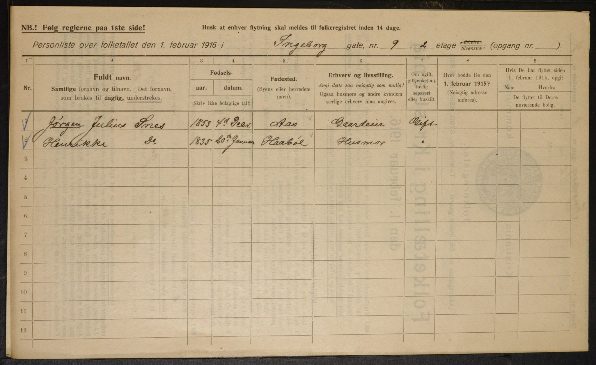 OBA, Kommunal folketelling 1.2.1916 for Kristiania, 1916, s. 44758