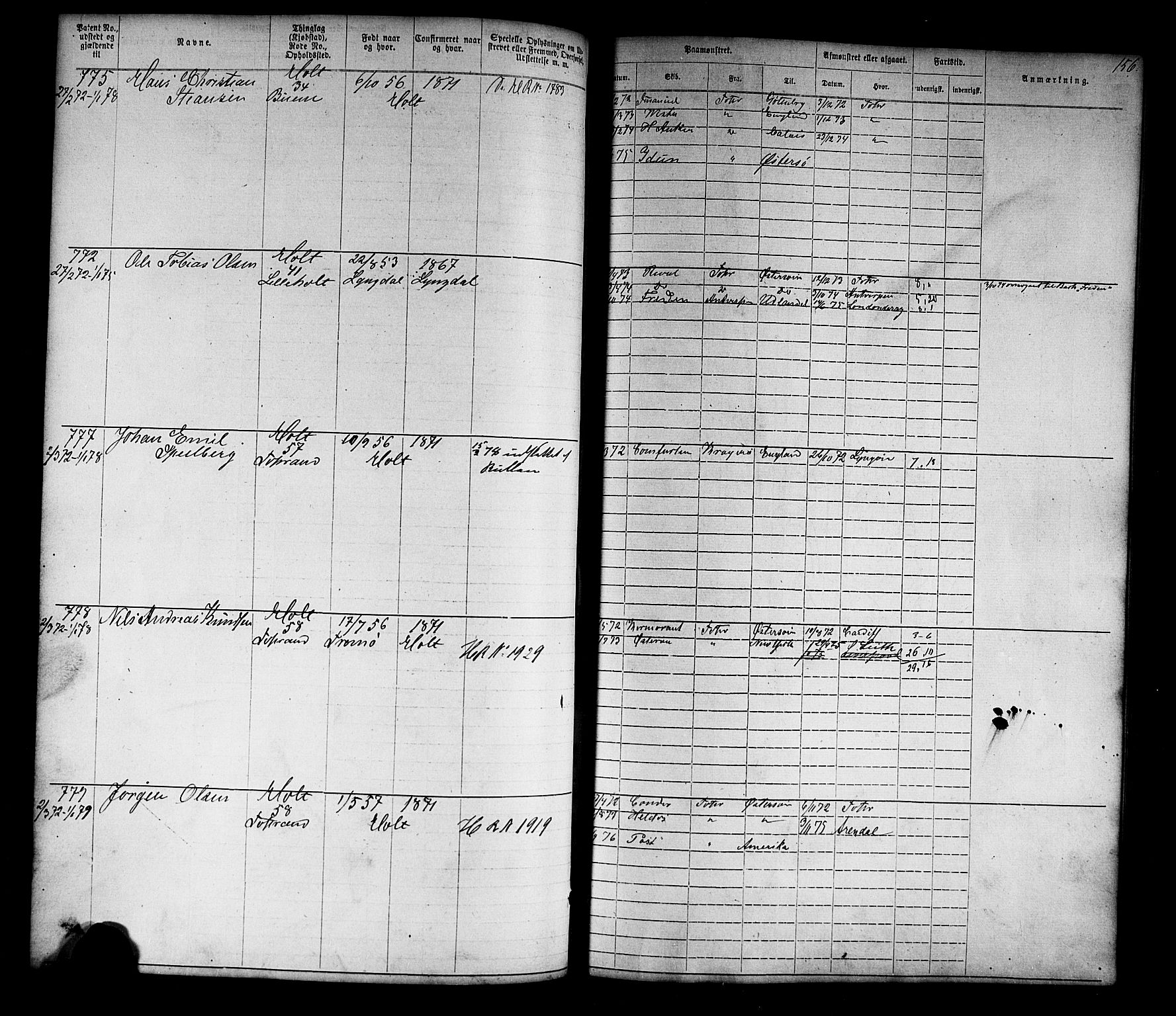 Tvedestrand mønstringskrets, SAK/2031-0011/F/Fa/L0003: Annotasjonsrulle nr 1-1905 med register, U-25, 1866-1886, s. 178