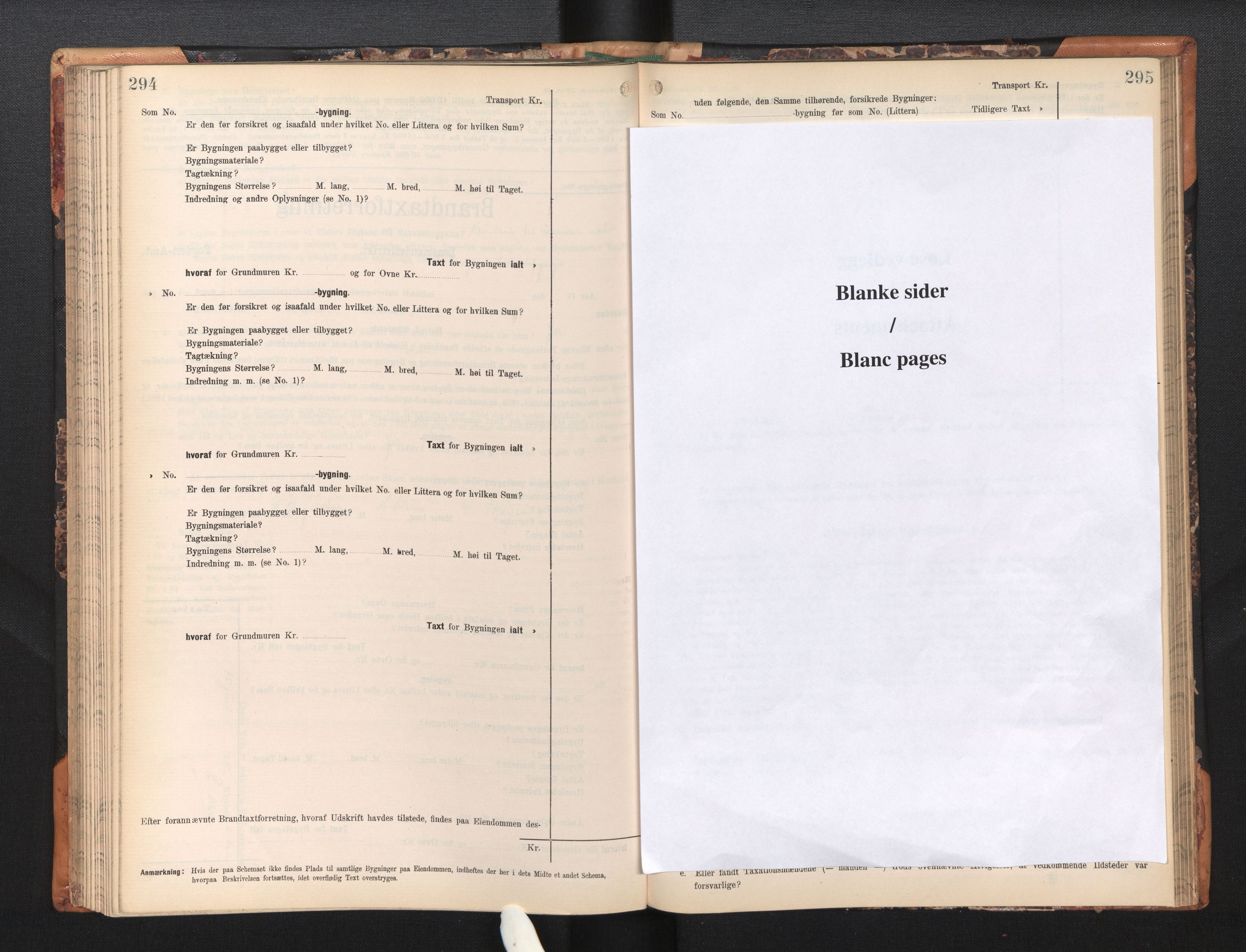 Byfogd og Byskriver i Bergen, SAB/A-3401/11/11Da/L0031: Branntakstprotokoll, 1907-1915, s. 294-295