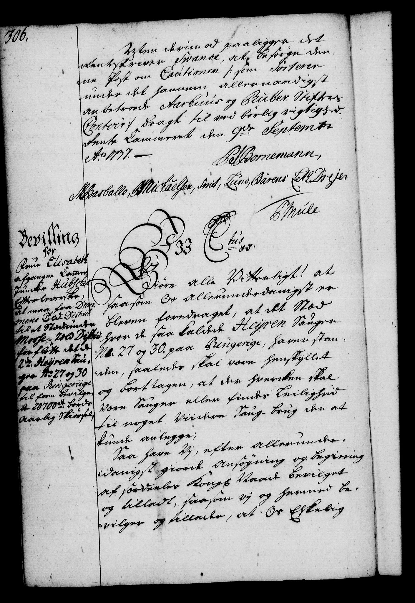 Rentekammeret, Kammerkanselliet, RA/EA-3111/G/Gg/Gga/L0004: Norsk ekspedisjonsprotokoll med register (merket RK 53.4), 1734-1741, s. 306