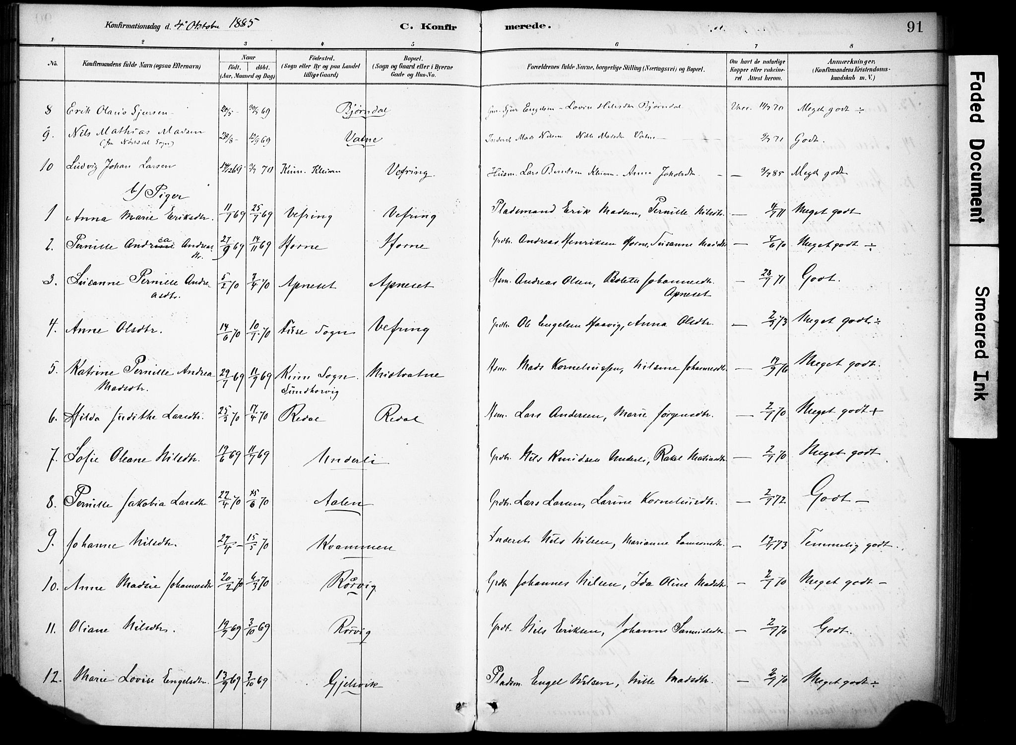 Førde sokneprestembete, AV/SAB-A-79901/H/Haa/Haae/L0001: Ministerialbok nr. E 1, 1881-1911, s. 91