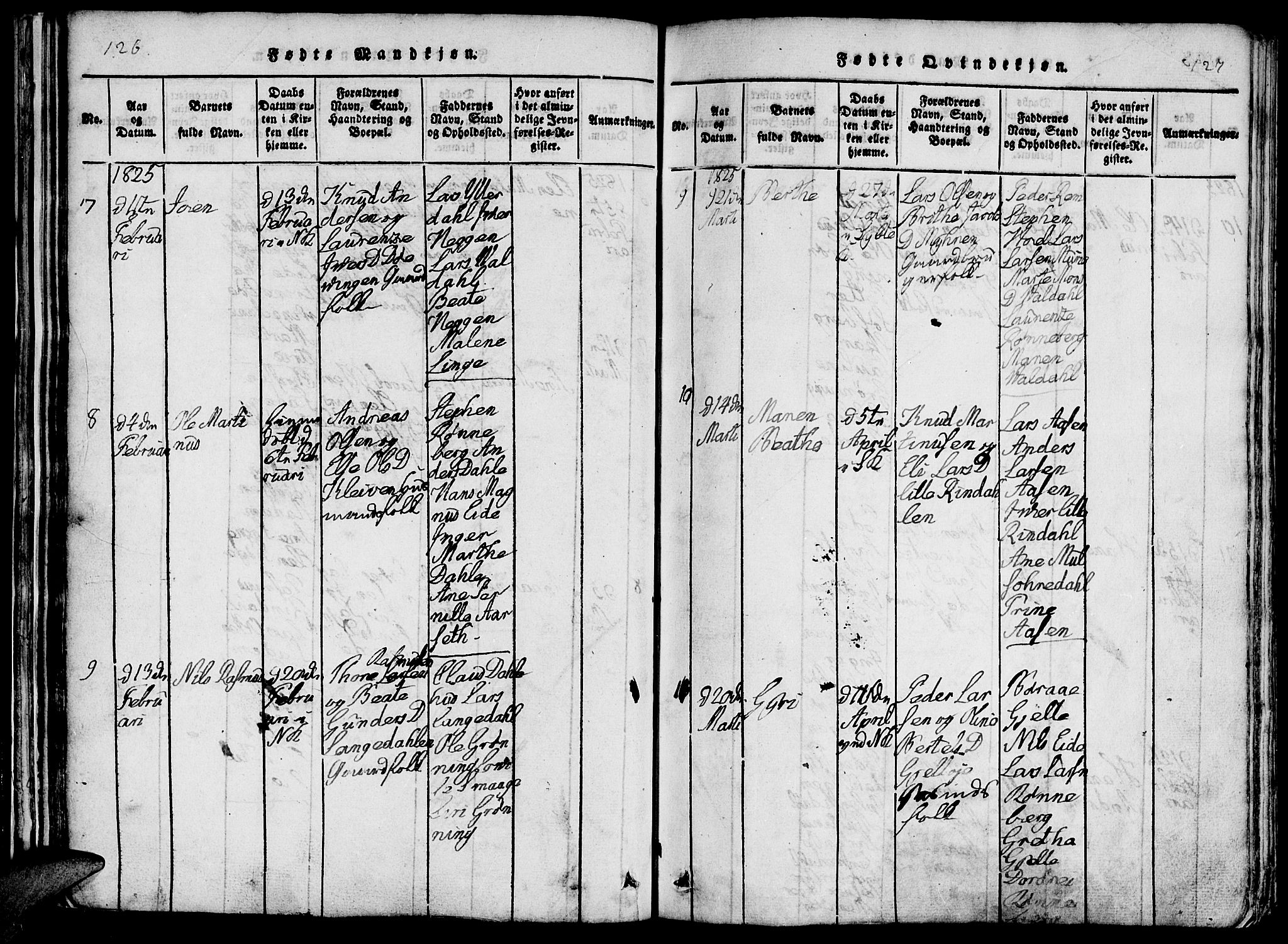 Ministerialprotokoller, klokkerbøker og fødselsregistre - Møre og Romsdal, AV/SAT-A-1454/519/L0260: Klokkerbok nr. 519C01, 1817-1829, s. 126-127