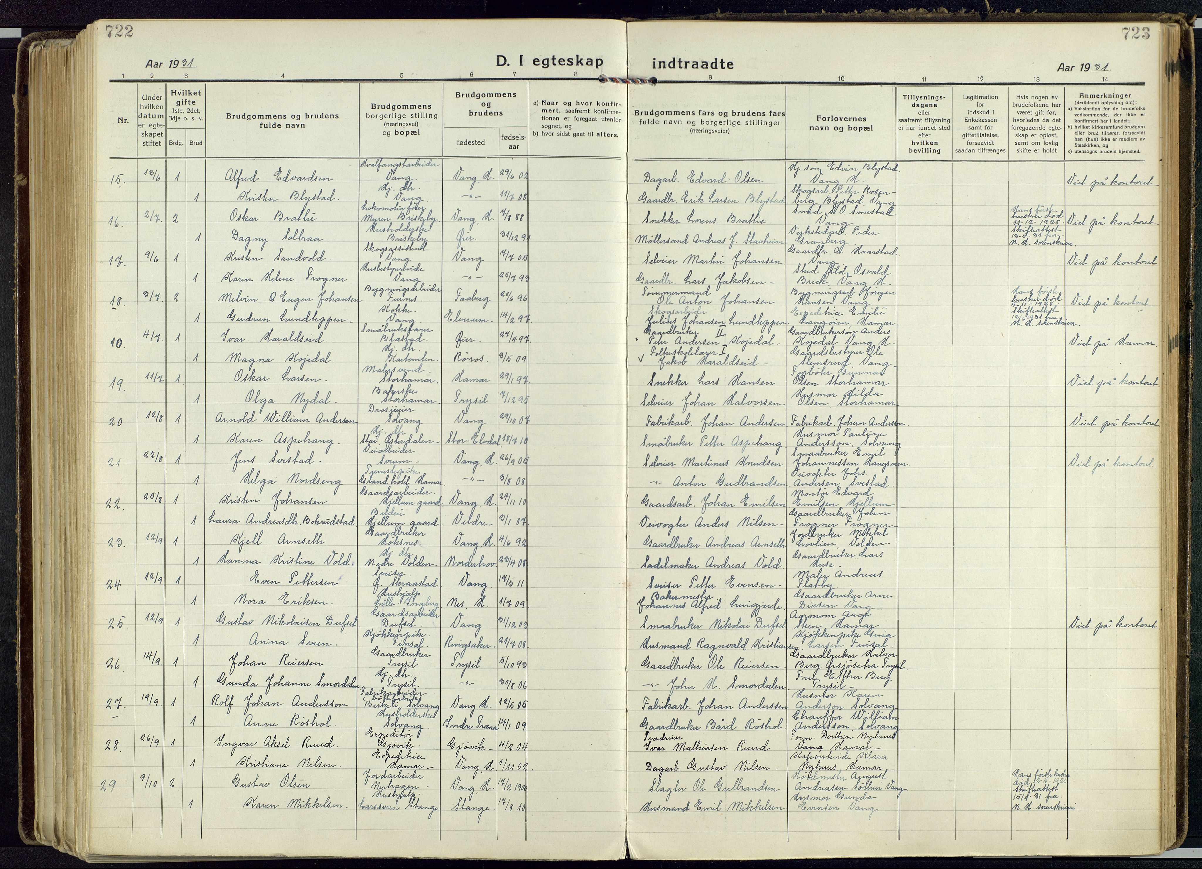 Vang prestekontor, Hedmark, AV/SAH-PREST-008/H/Ha/Haa/L0022: Ministerialbok nr. 22, 1918-1944, s. 722-723