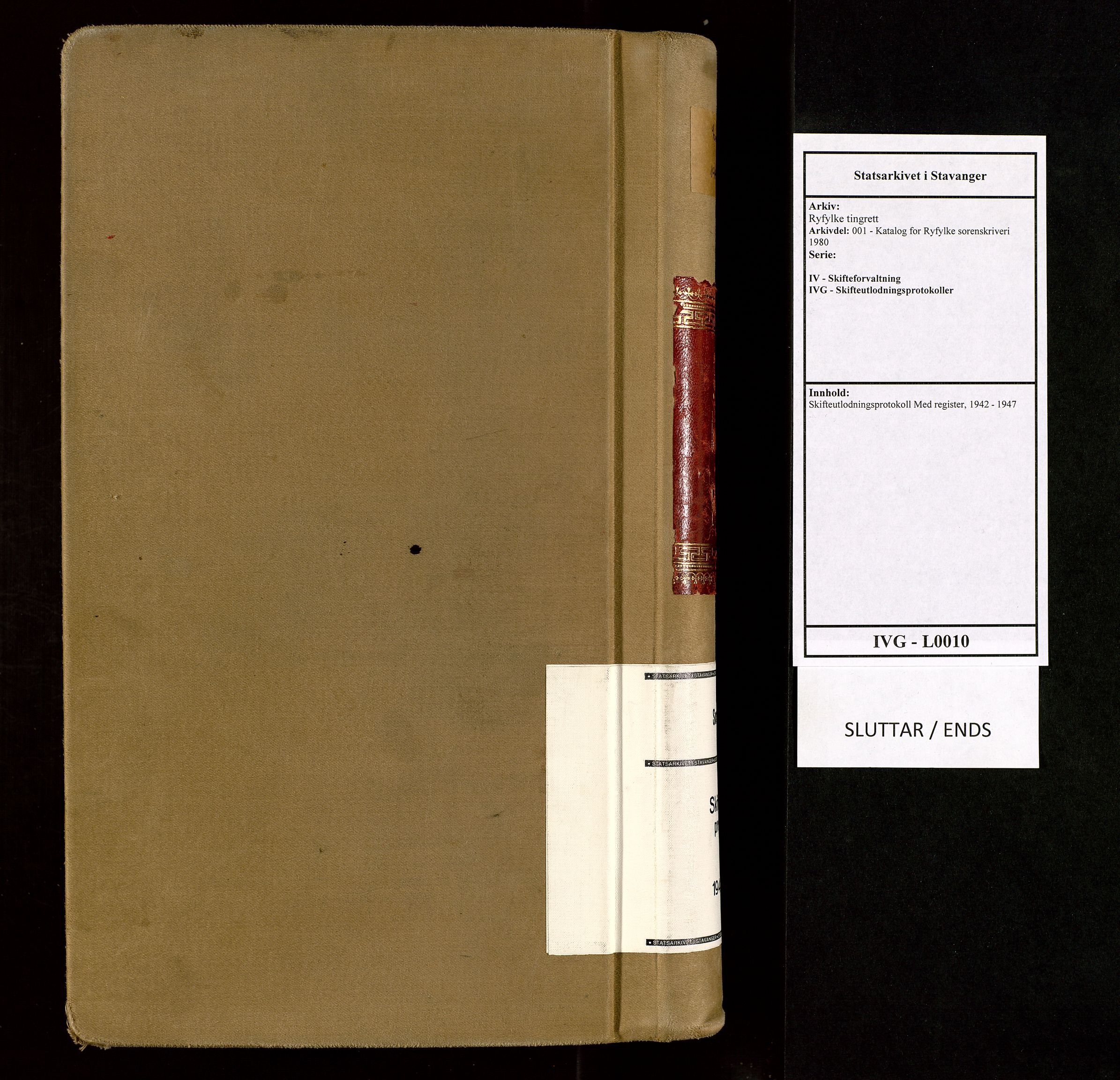 Ryfylke tingrett, SAST/A-100055/001/IV/IVG/L0010: Skifteutlodningsprotokoll Med register, 1942-1947