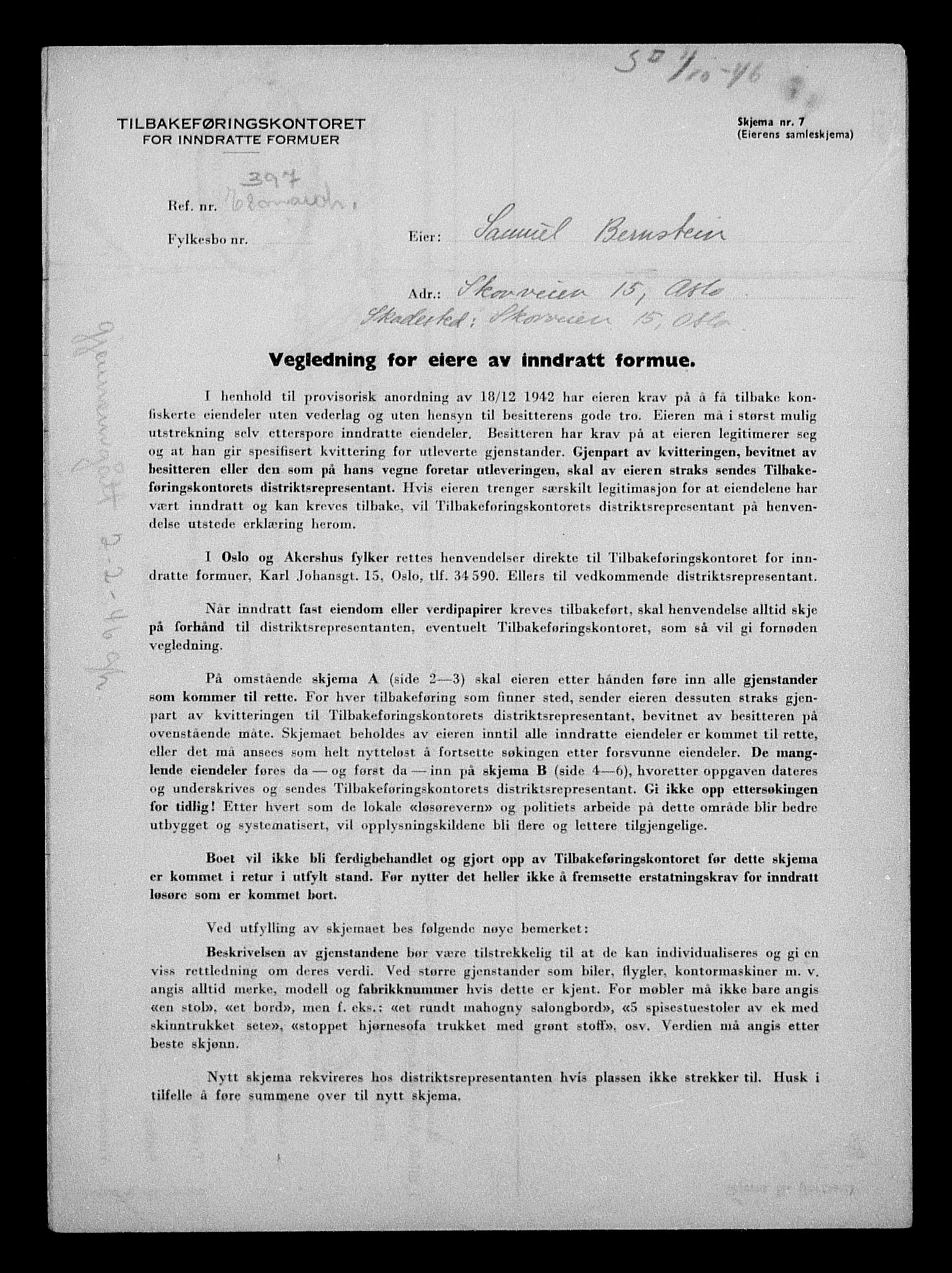 Justisdepartementet, Tilbakeføringskontoret for inndratte formuer, AV/RA-S-1564/H/Hc/Hcc/L0923: --, 1945-1947, s. 579