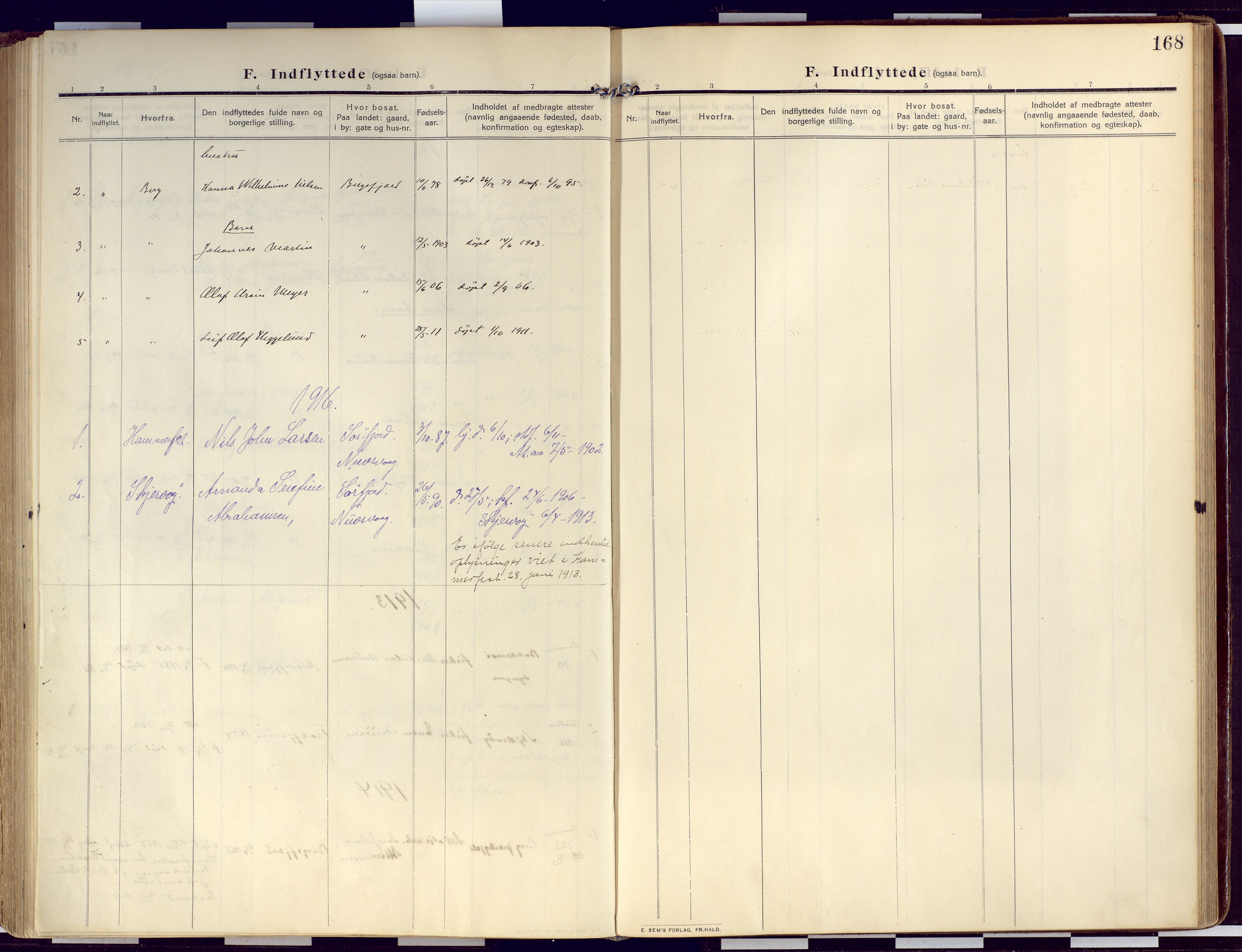 Loppa sokneprestkontor, AV/SATØ-S-1339/H/Ha/L0011kirke: Ministerialbok nr. 11, 1909-1919, s. 168