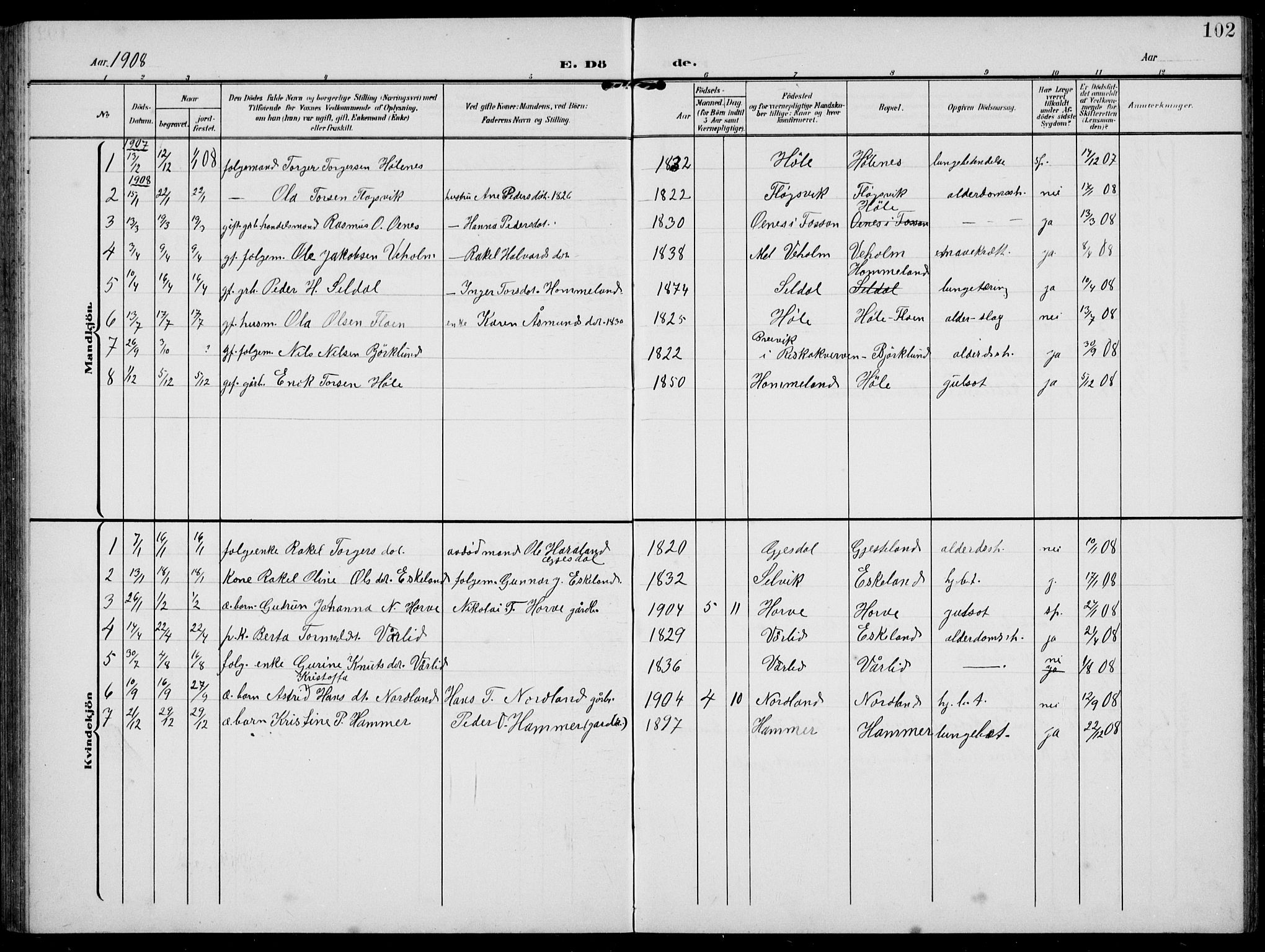 Høgsfjord sokneprestkontor, AV/SAST-A-101624/H/Ha/Hab/L0004: Klokkerbok nr. B 4, 1906-1938, s. 102