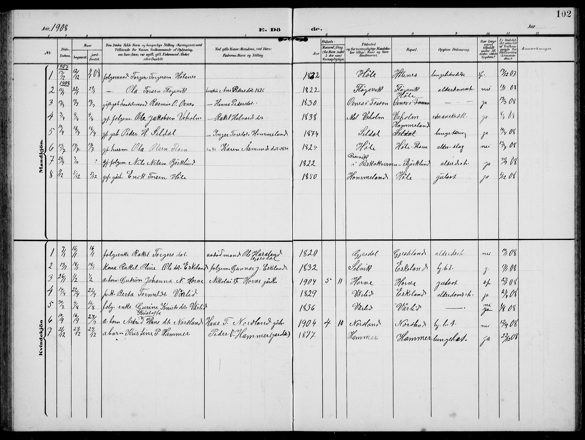 Høgsfjord sokneprestkontor, SAST/A-101624/H/Ha/Hab/L0004: Klokkerbok nr. B 4, 1906-1938, s. 102