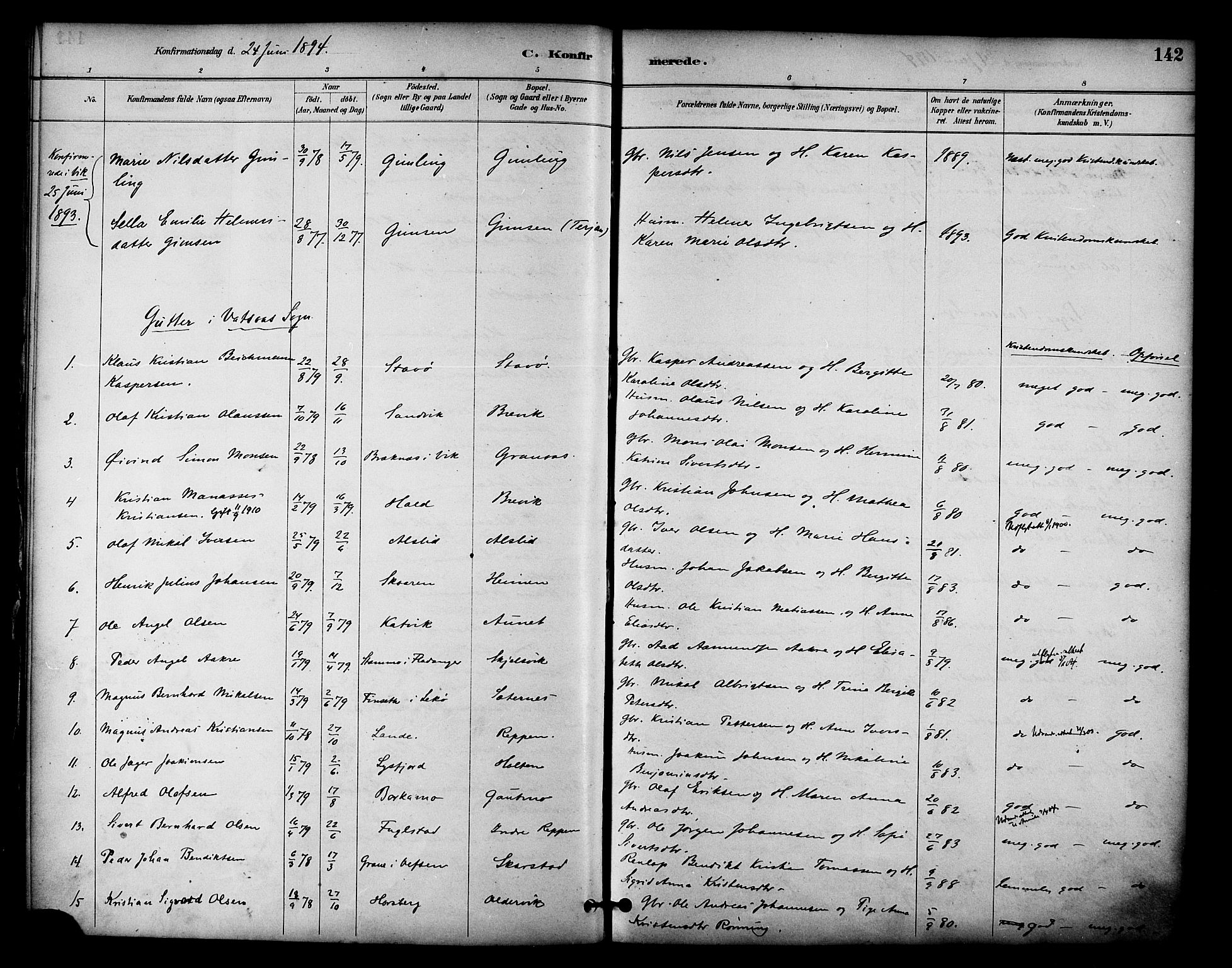 Ministerialprotokoller, klokkerbøker og fødselsregistre - Nordland, AV/SAT-A-1459/810/L0150: Ministerialbok nr. 810A10 /1, 1884-1895, s. 142