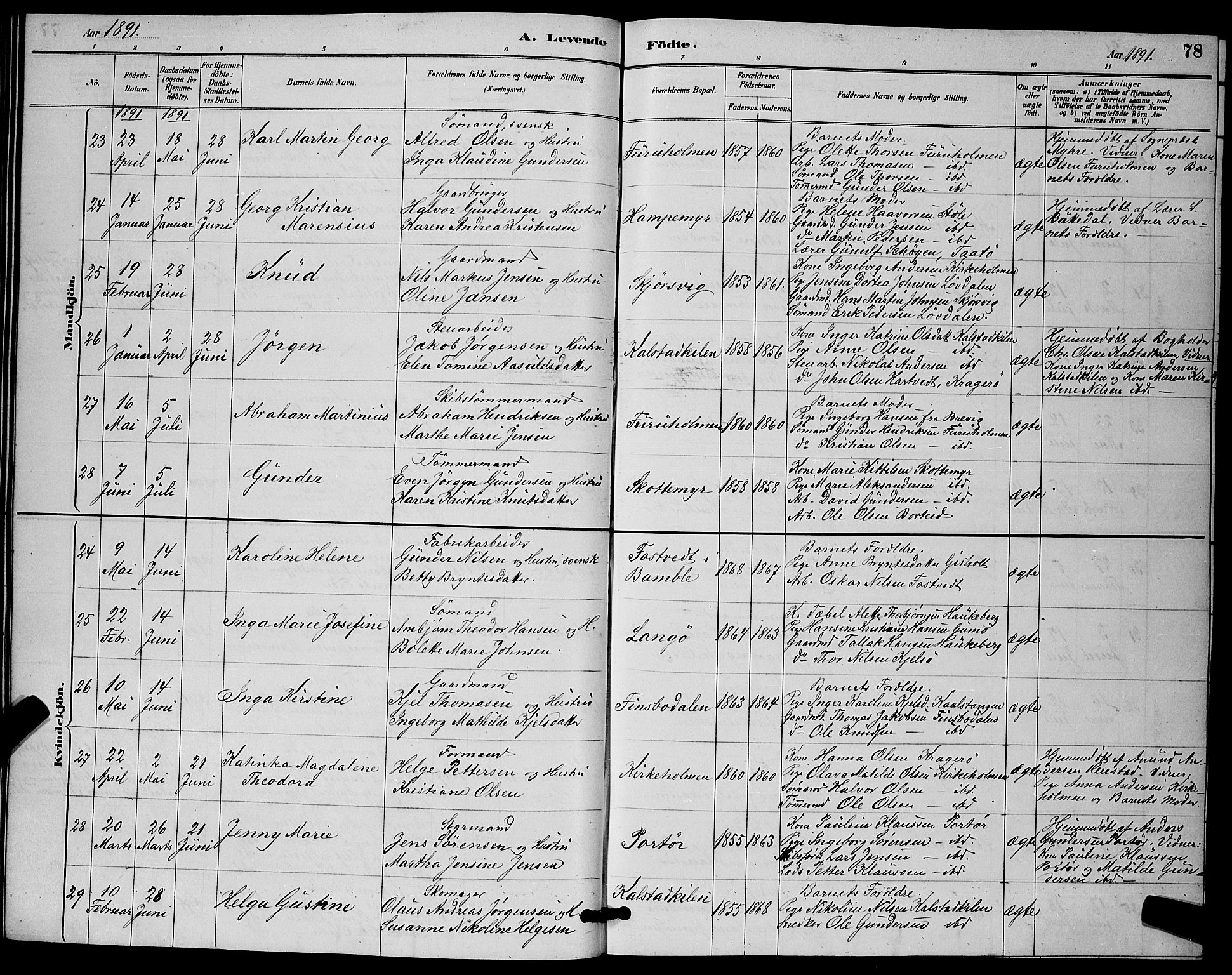 Skåtøy kirkebøker, AV/SAKO-A-304/G/Ga/L0003: Klokkerbok nr. I 3, 1884-1898, s. 78