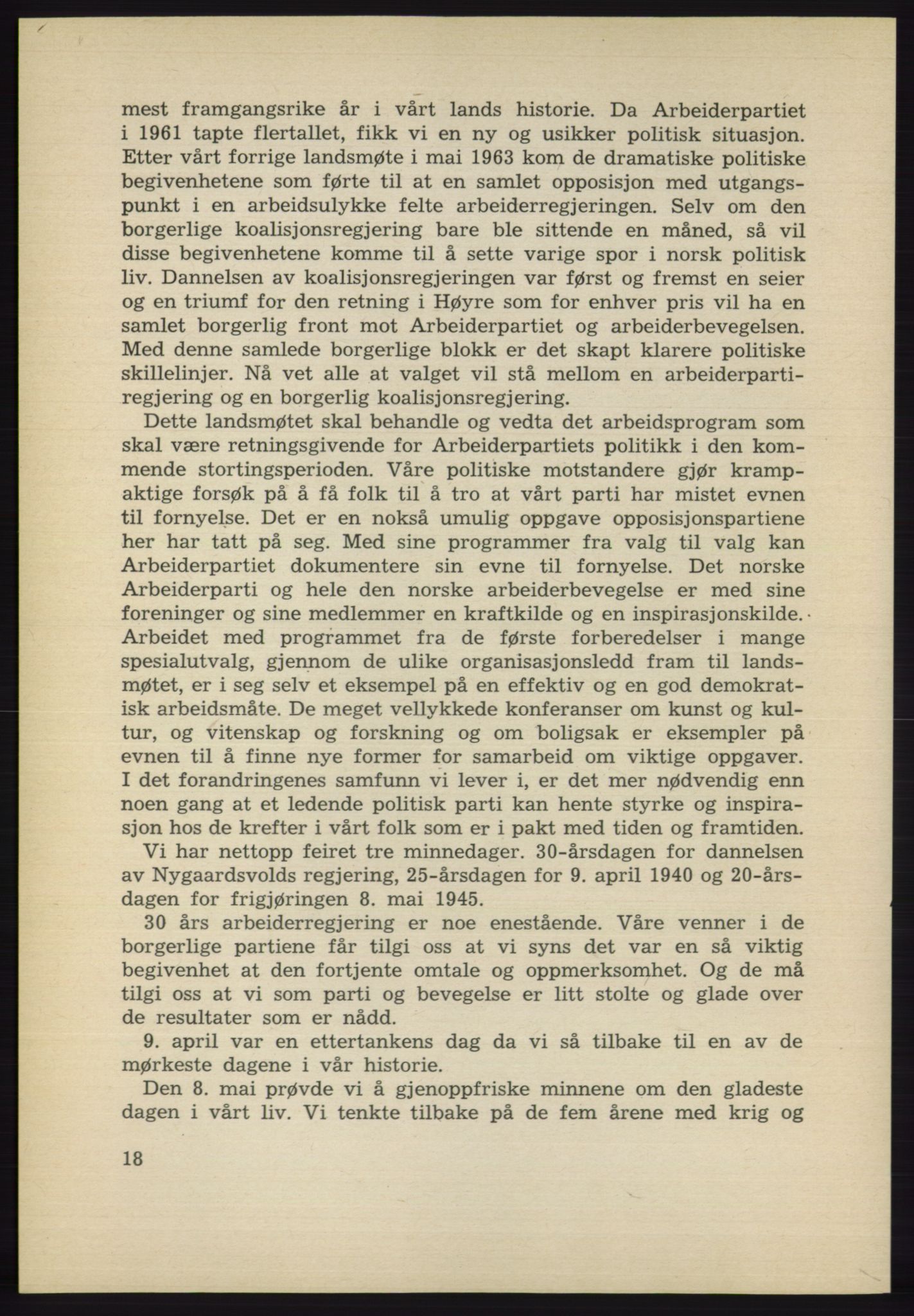 Det norske Arbeiderparti - publikasjoner, AAB/-/-/-: Protokoll over forhandlingene på det 40. ordinære landsmøte 27.-29. mai 1965 i Oslo, 1965, s. 18