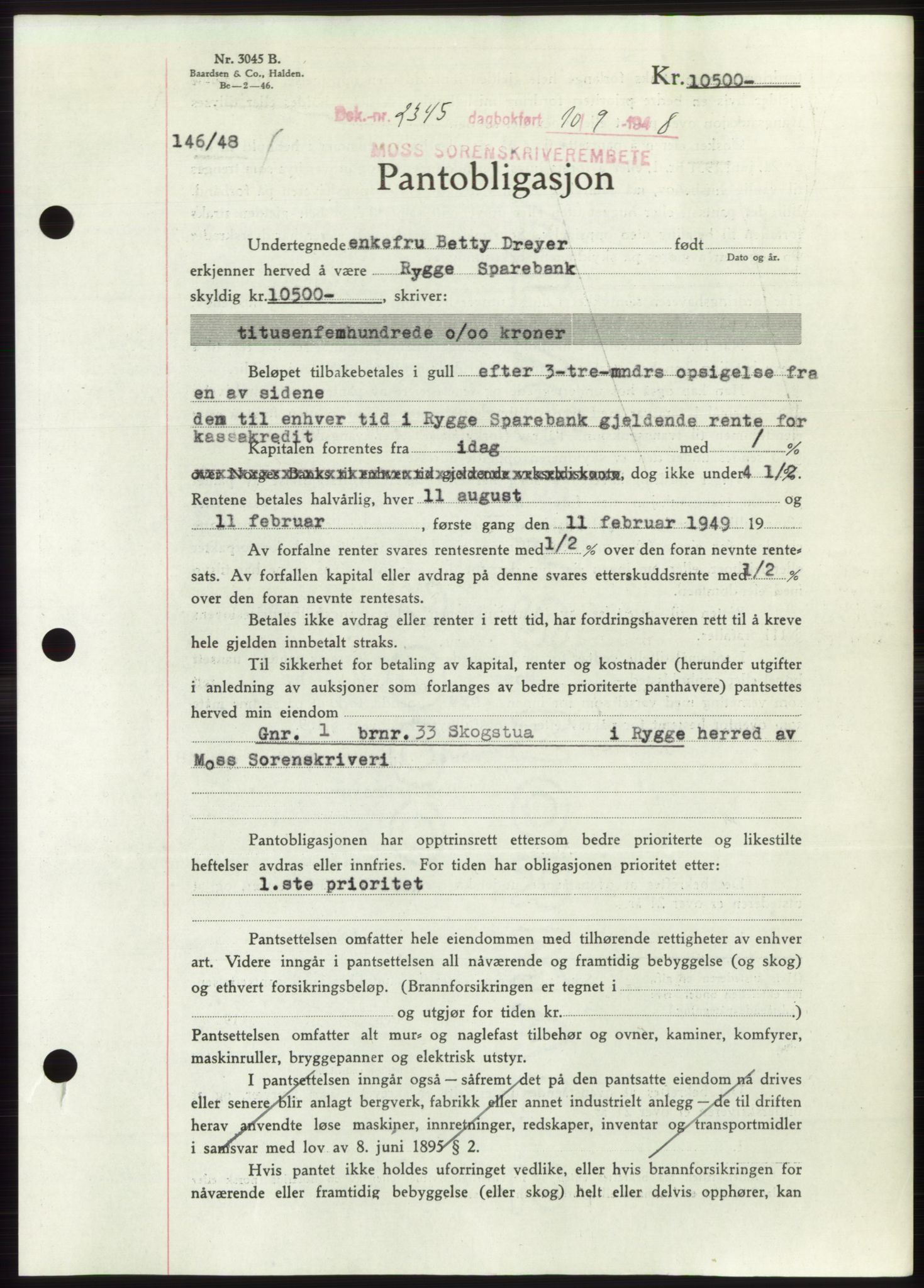 Moss sorenskriveri, AV/SAO-A-10168: Pantebok nr. B20, 1948-1948, Dagboknr: 2345/1948