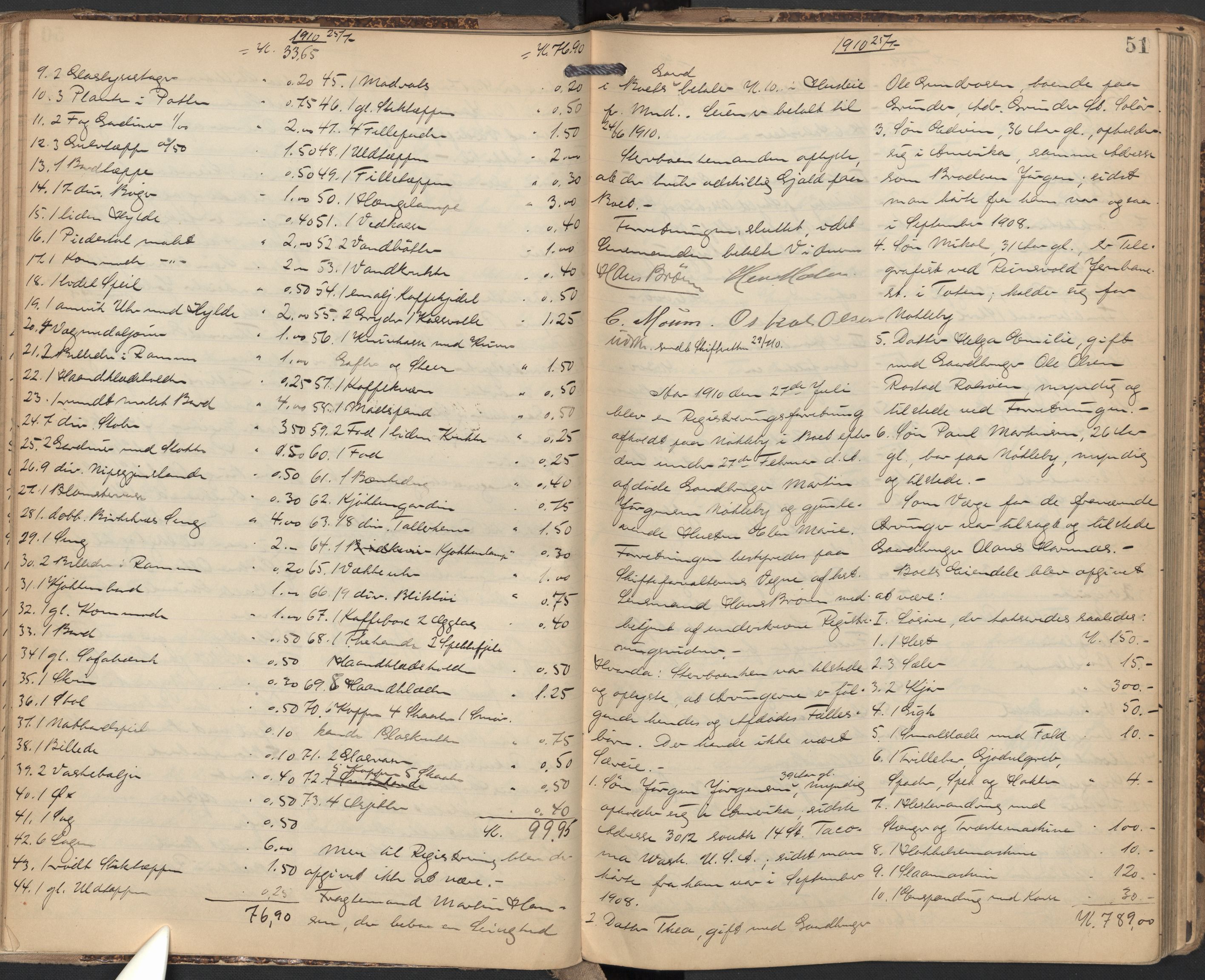 Glemmen lensmannskontor, AV/SAO-A-10123/H/Ha/Hab/L0006: Registreringsprotokoll, 1908-1918, s. 51