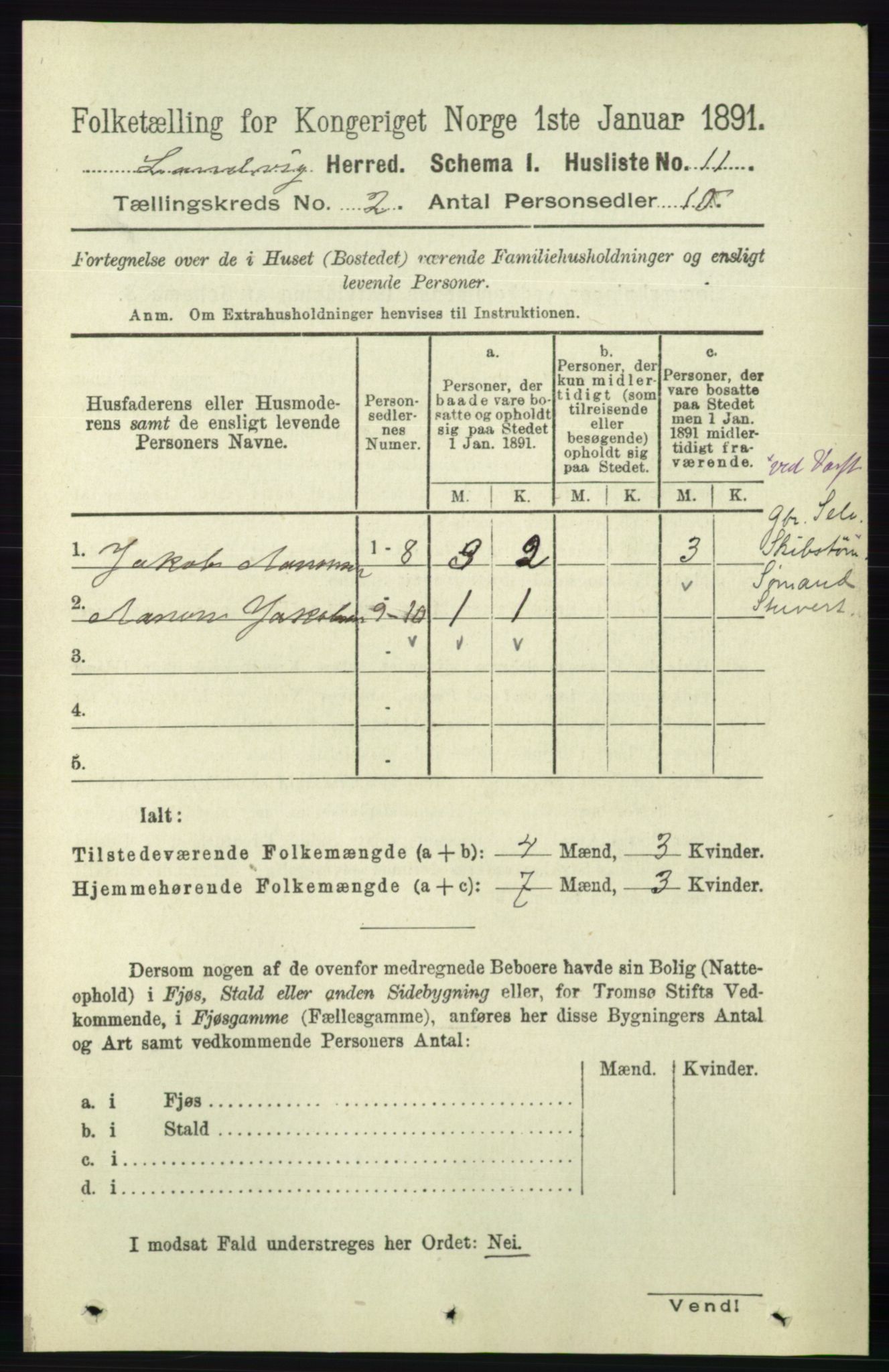 RA, Folketelling 1891 for 0924 Landvik herred, 1891, s. 253