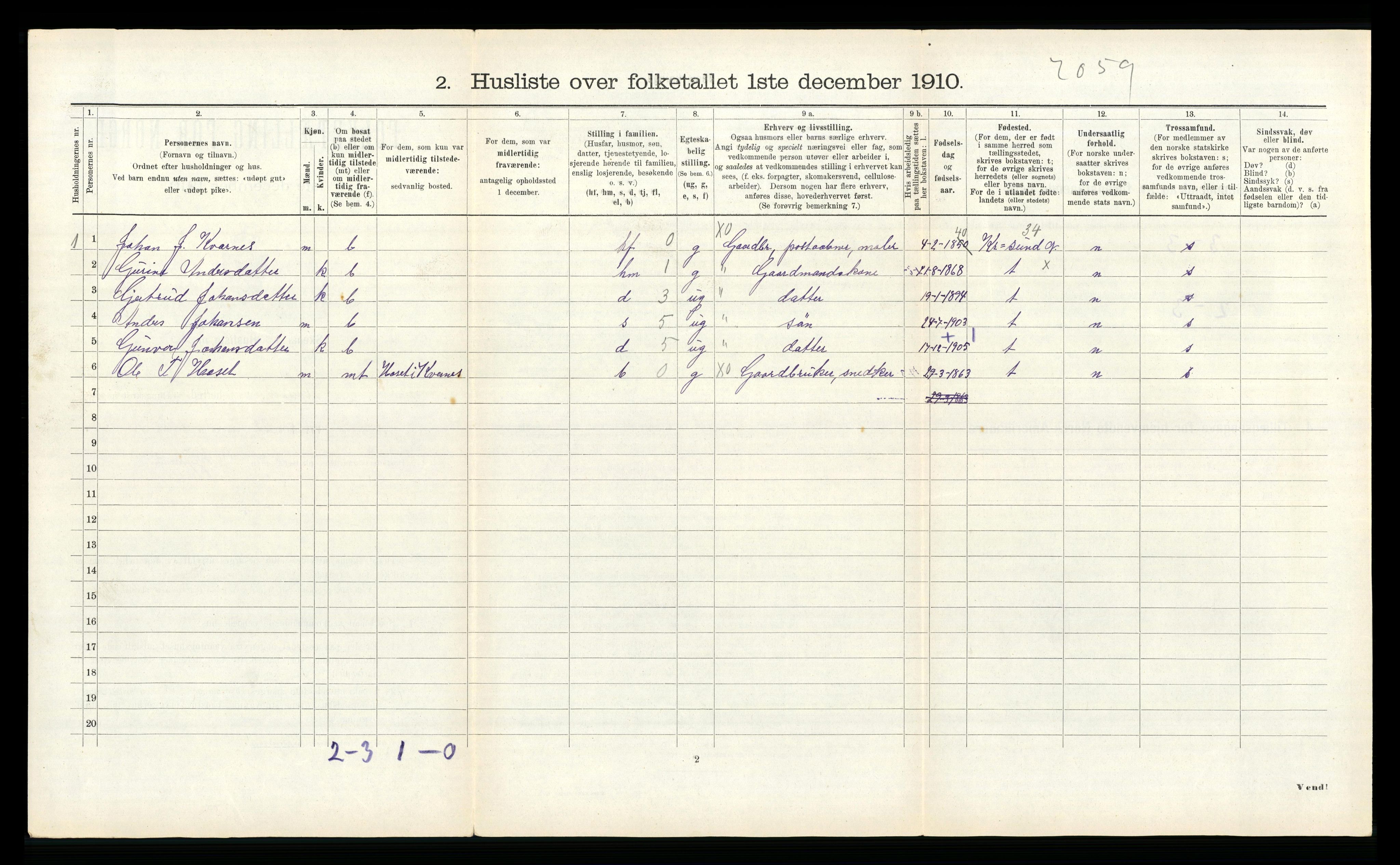 RA, Folketelling 1910 for 1553 Kvernes herred, 1910, s. 167