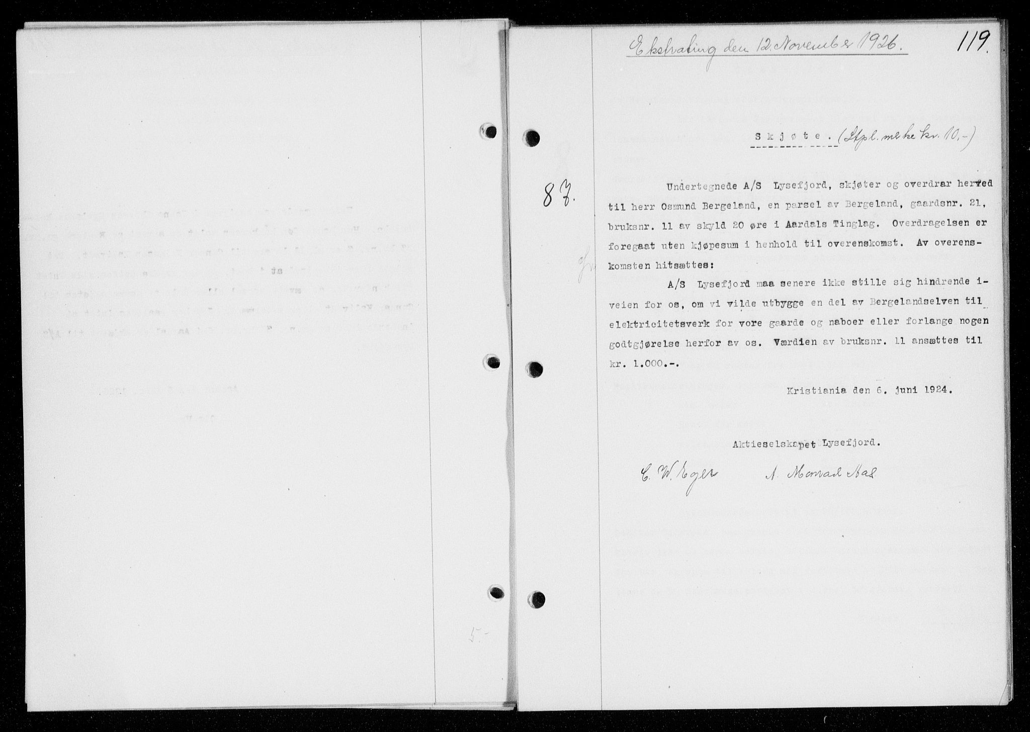 Ryfylke tingrett, SAST/A-100055/001/II/IIB/L0054: Pantebok nr. 33, 1926-1927, Tingl.dato: 12.11.1926