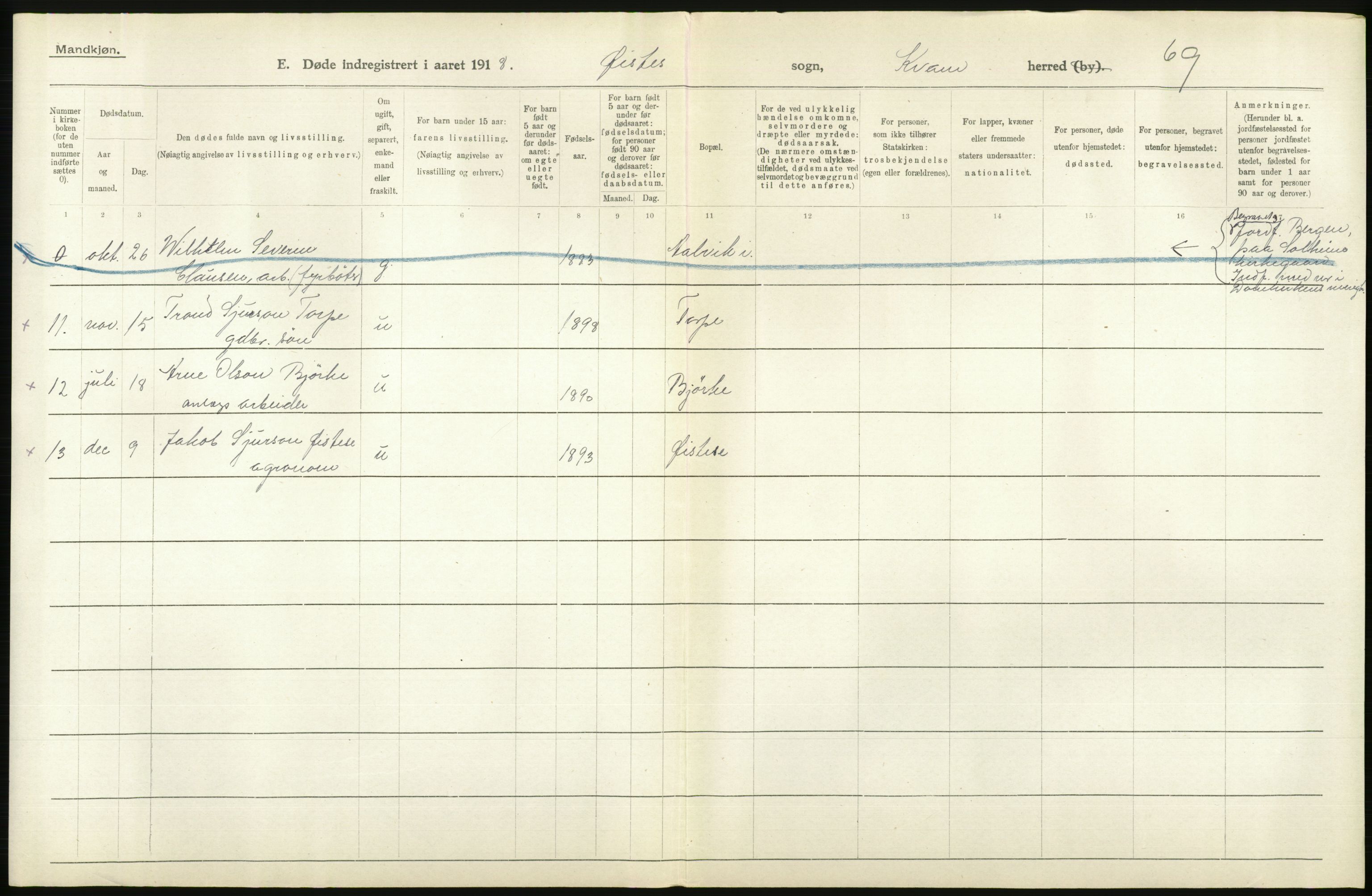 Statistisk sentralbyrå, Sosiodemografiske emner, Befolkning, AV/RA-S-2228/D/Df/Dfb/Dfbh/L0036: Hordaland fylke: Døde., 1918, s. 322