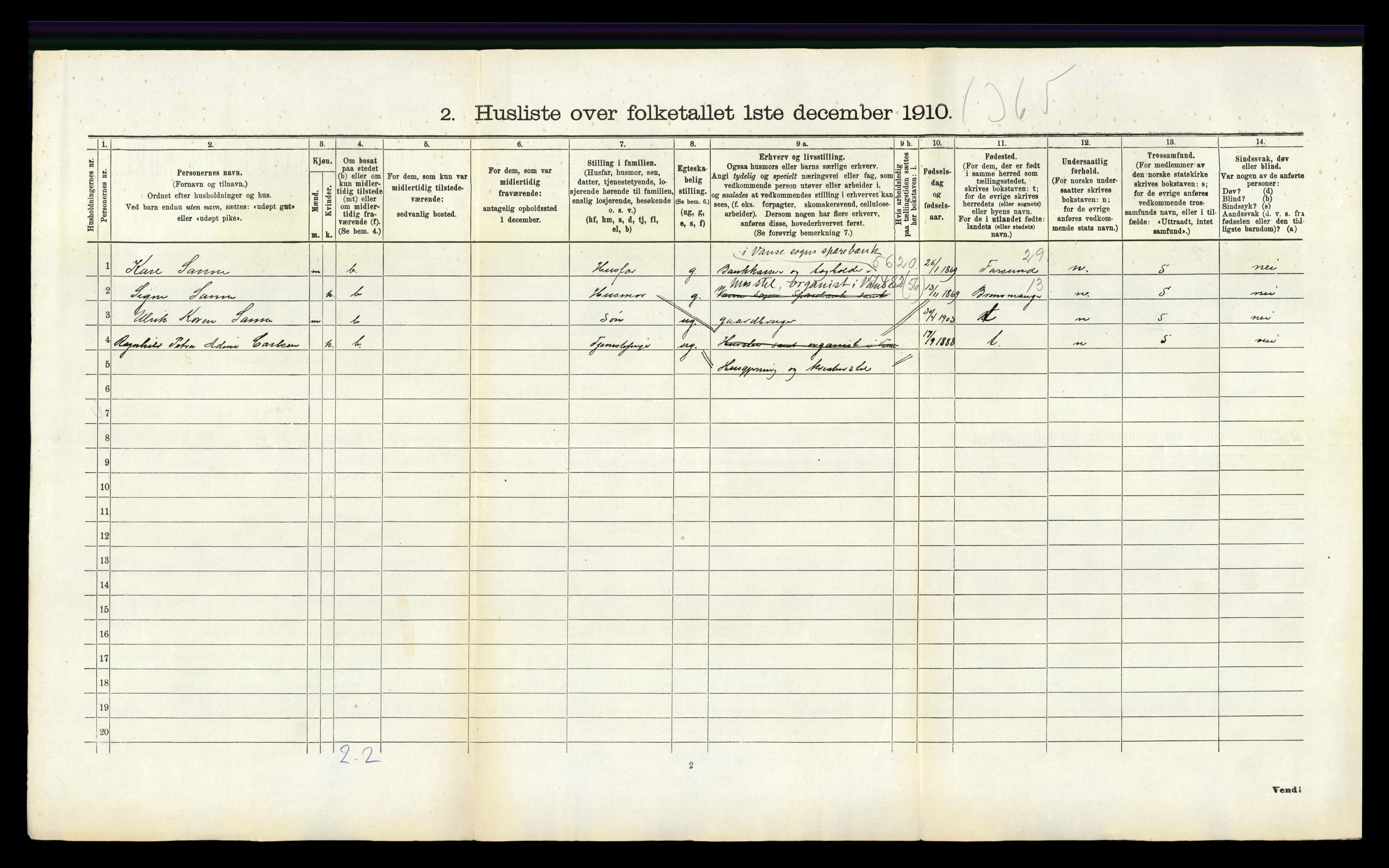 RA, Folketelling 1910 for 1041 Vanse herred, 1910, s. 692