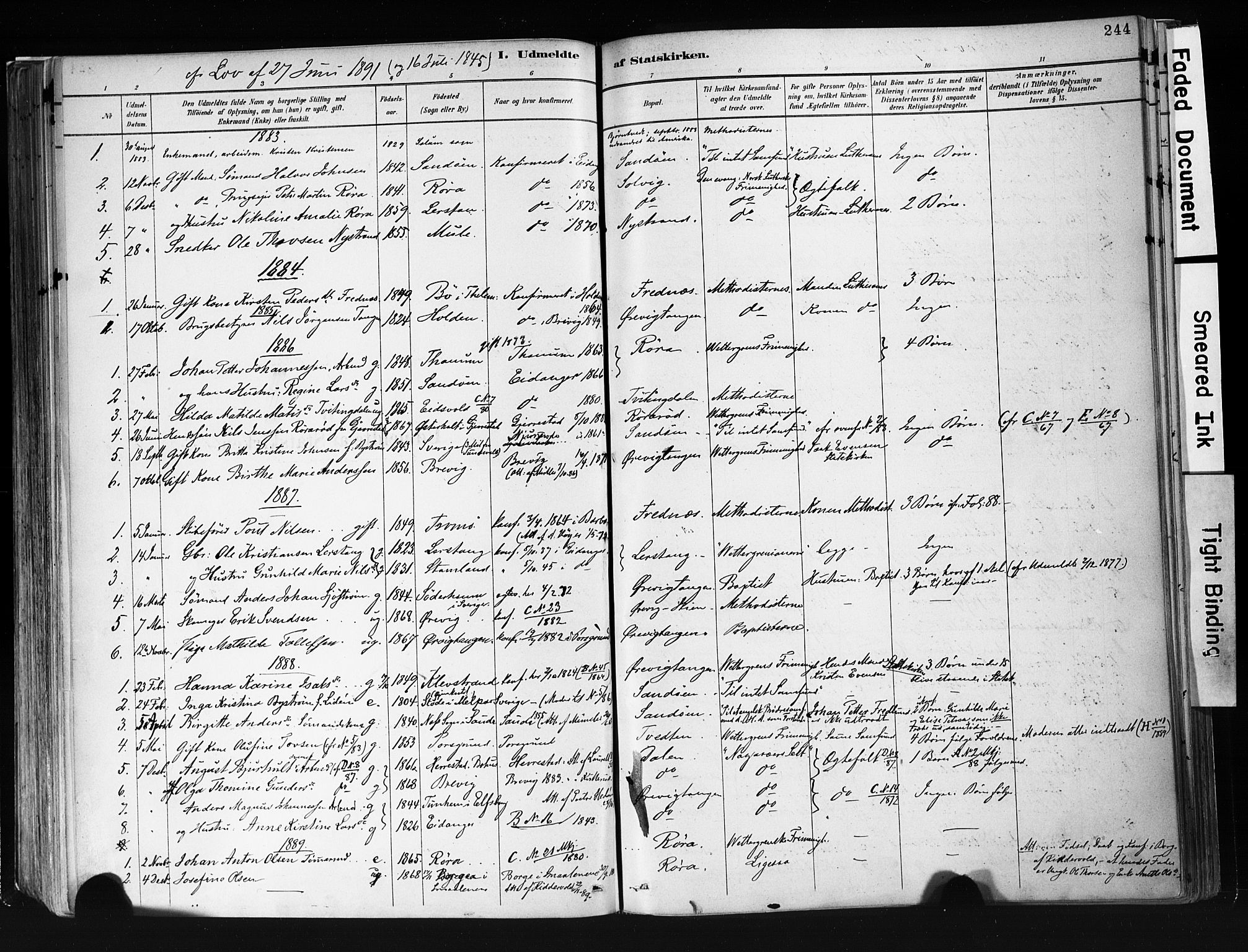 Eidanger kirkebøker, AV/SAKO-A-261/F/Fa/L0012: Ministerialbok nr. 12, 1879-1900, s. 244