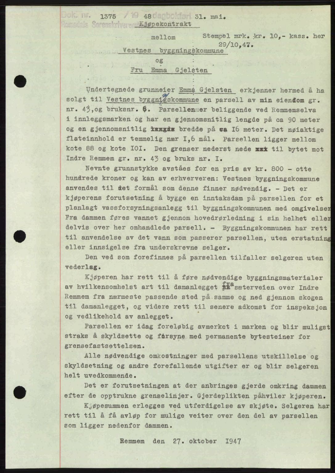 Romsdal sorenskriveri, SAT/A-4149/1/2/2C: Pantebok nr. A26, 1948-1948, Dagboknr: 1375/1948