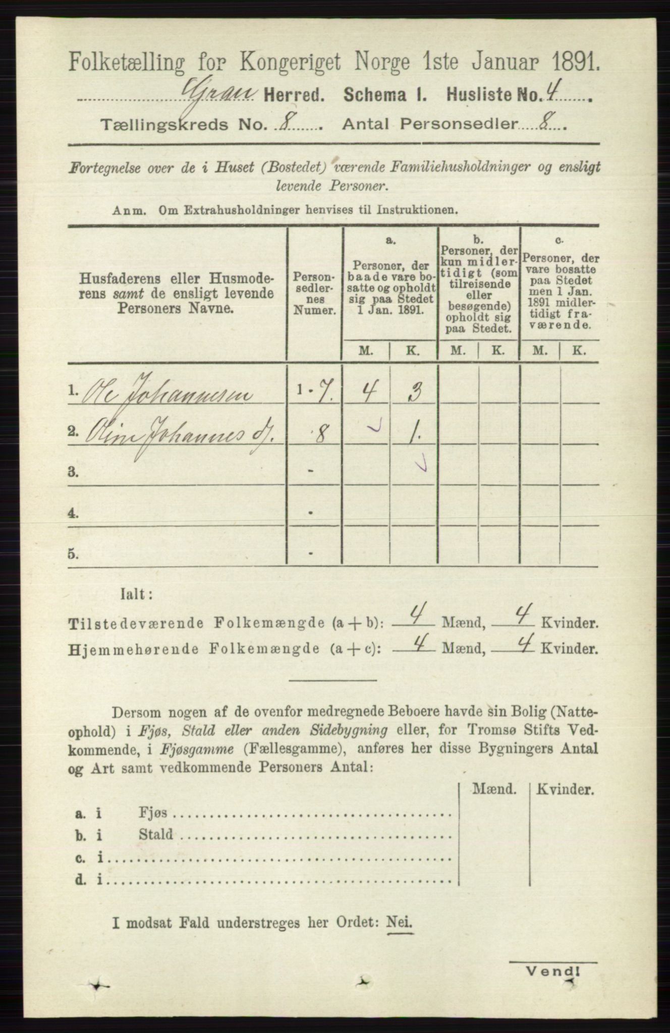 RA, Folketelling 1891 for 0534 Gran herred, 1891, s. 3233