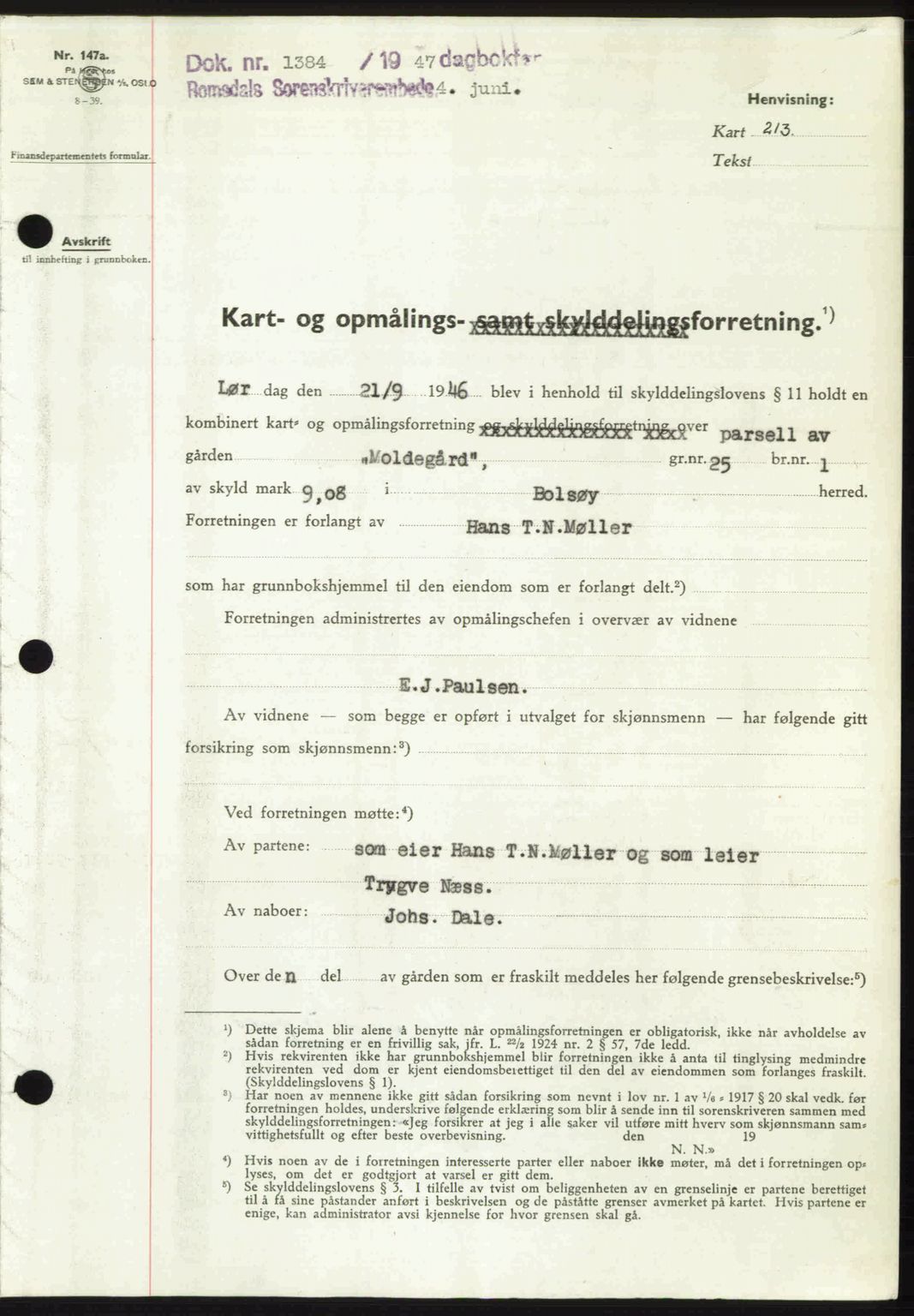 Romsdal sorenskriveri, AV/SAT-A-4149/1/2/2C: Pantebok nr. A23, 1947-1947, Dagboknr: 1384/1947