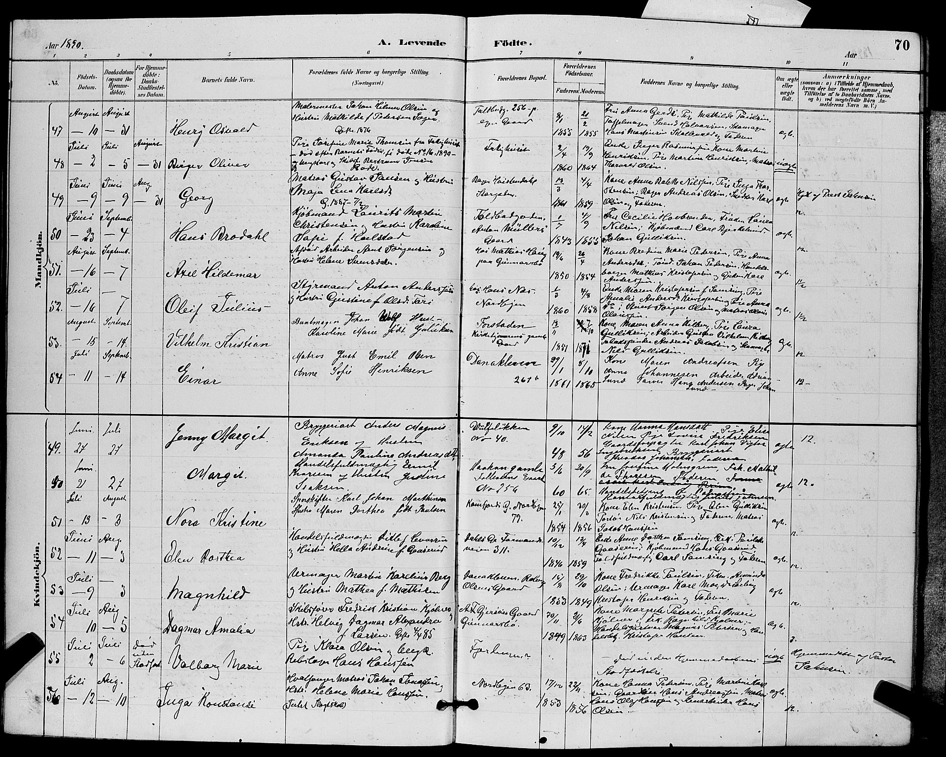 Tønsberg kirkebøker, AV/SAKO-A-330/G/Ga/L0006: Klokkerbok nr. 6, 1885-1895, s. 70