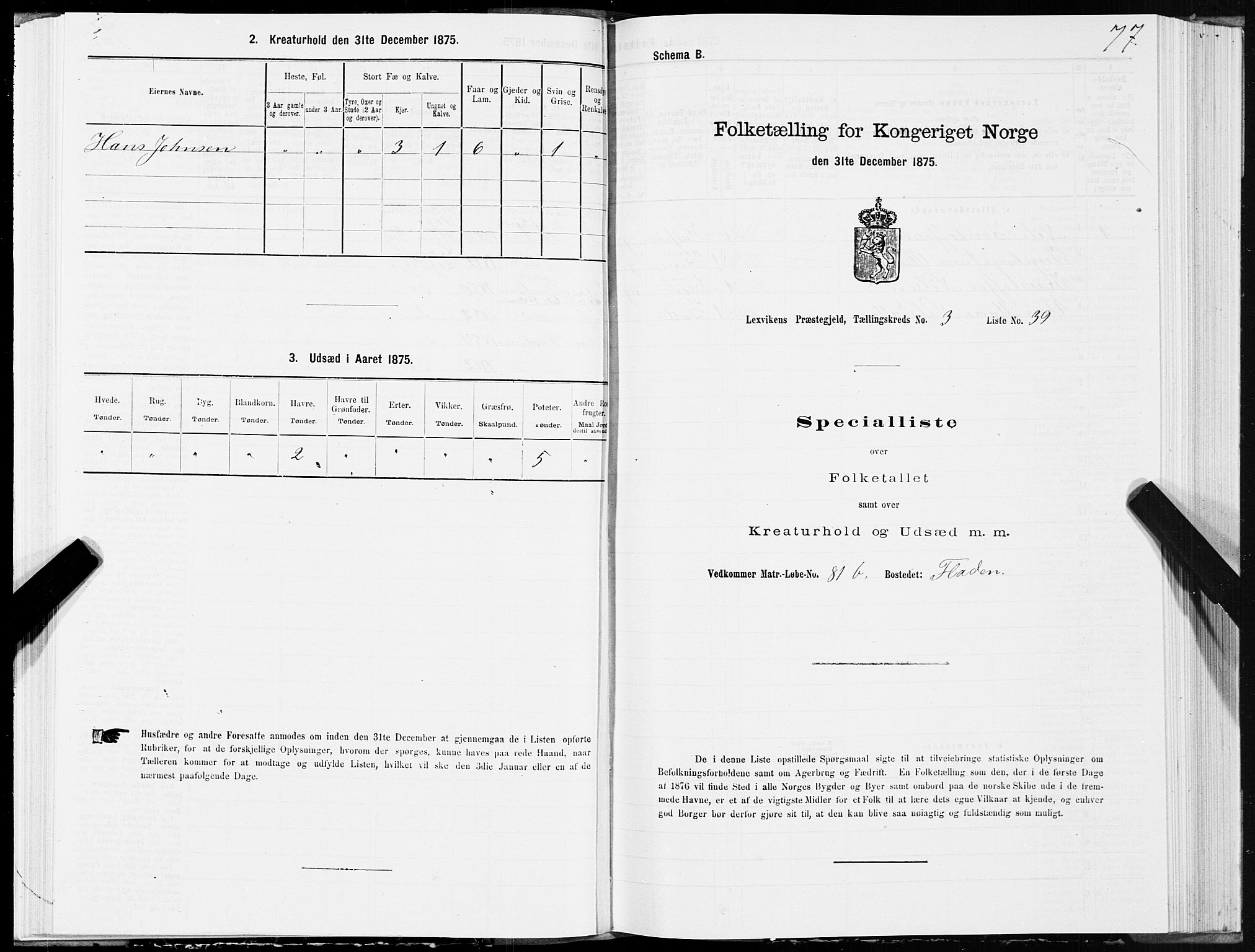 SAT, Folketelling 1875 for 1718P Leksvik prestegjeld, 1875, s. 2077