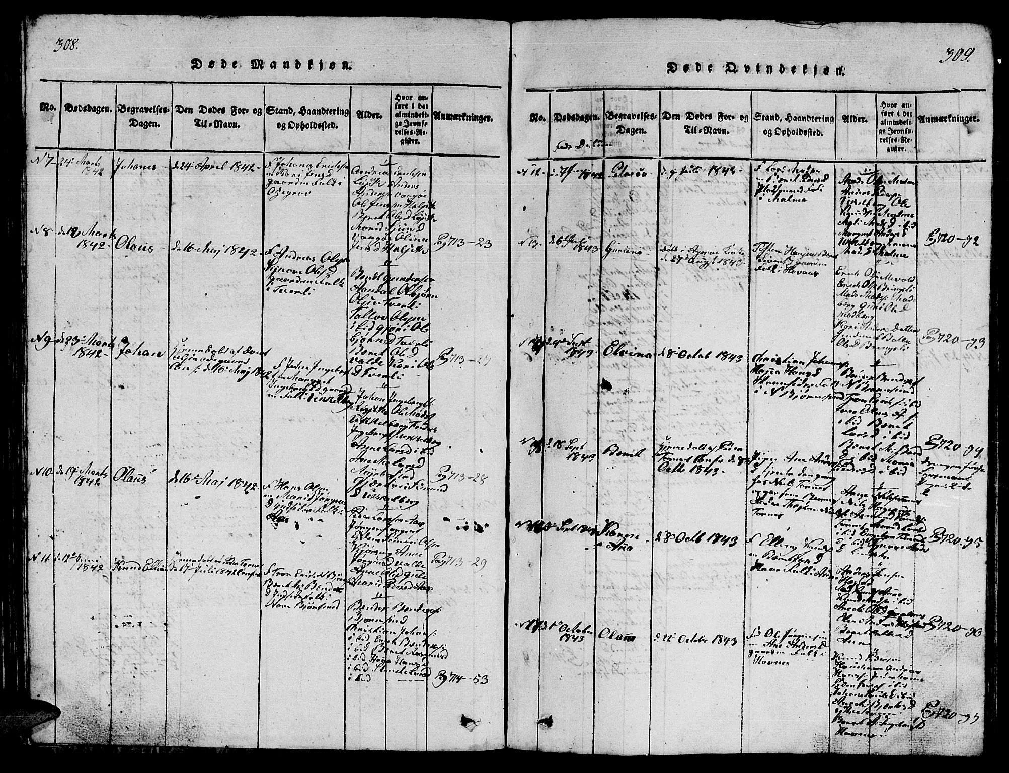 Ministerialprotokoller, klokkerbøker og fødselsregistre - Møre og Romsdal, AV/SAT-A-1454/565/L0752: Klokkerbok nr. 565C01, 1817-1844, s. 308-309