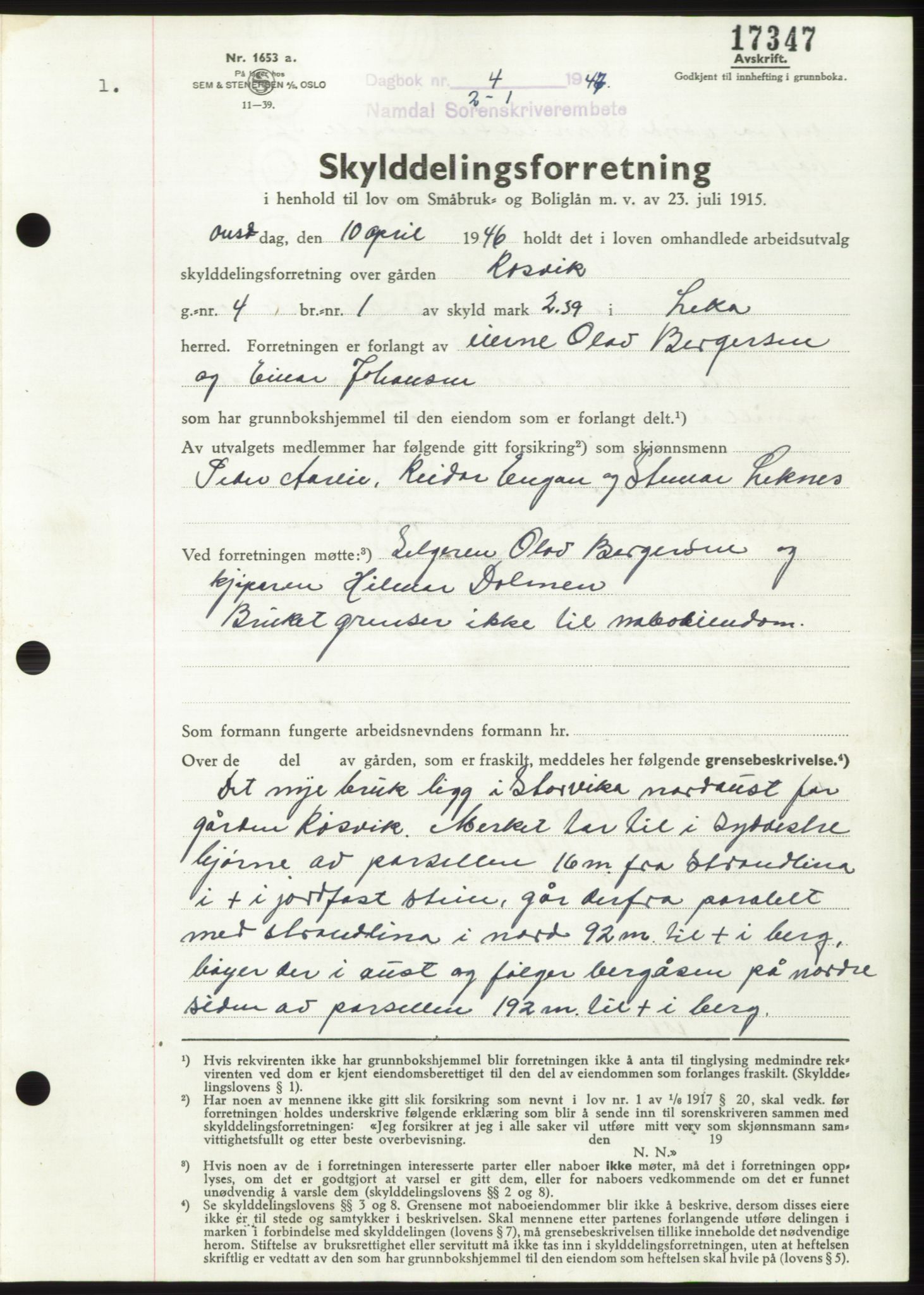Namdal sorenskriveri, SAT/A-4133/1/2/2C: Pantebok nr. -, 1946-1947, Dagboknr: 4/1947