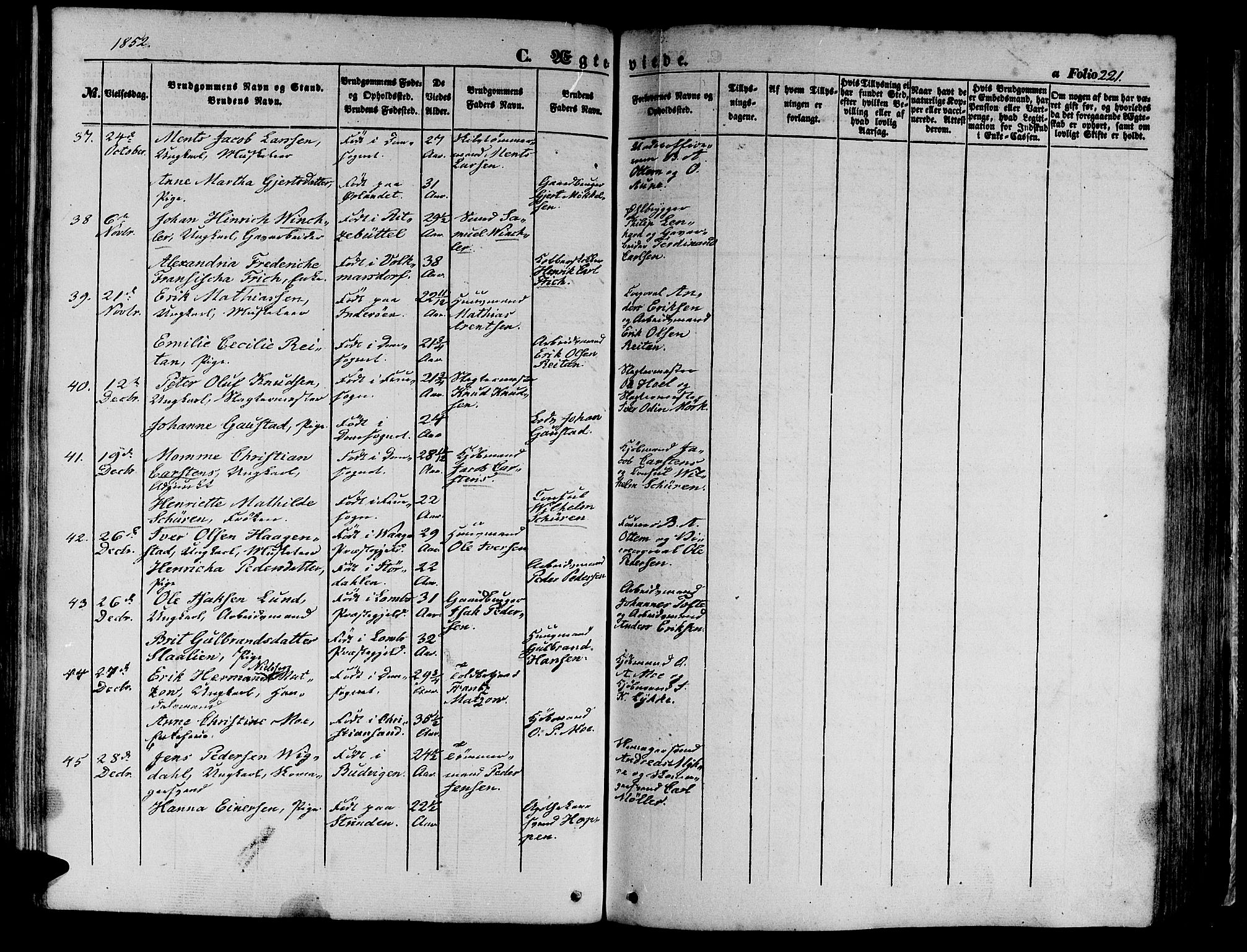 Ministerialprotokoller, klokkerbøker og fødselsregistre - Sør-Trøndelag, SAT/A-1456/602/L0137: Klokkerbok nr. 602C05, 1846-1856, s. 221