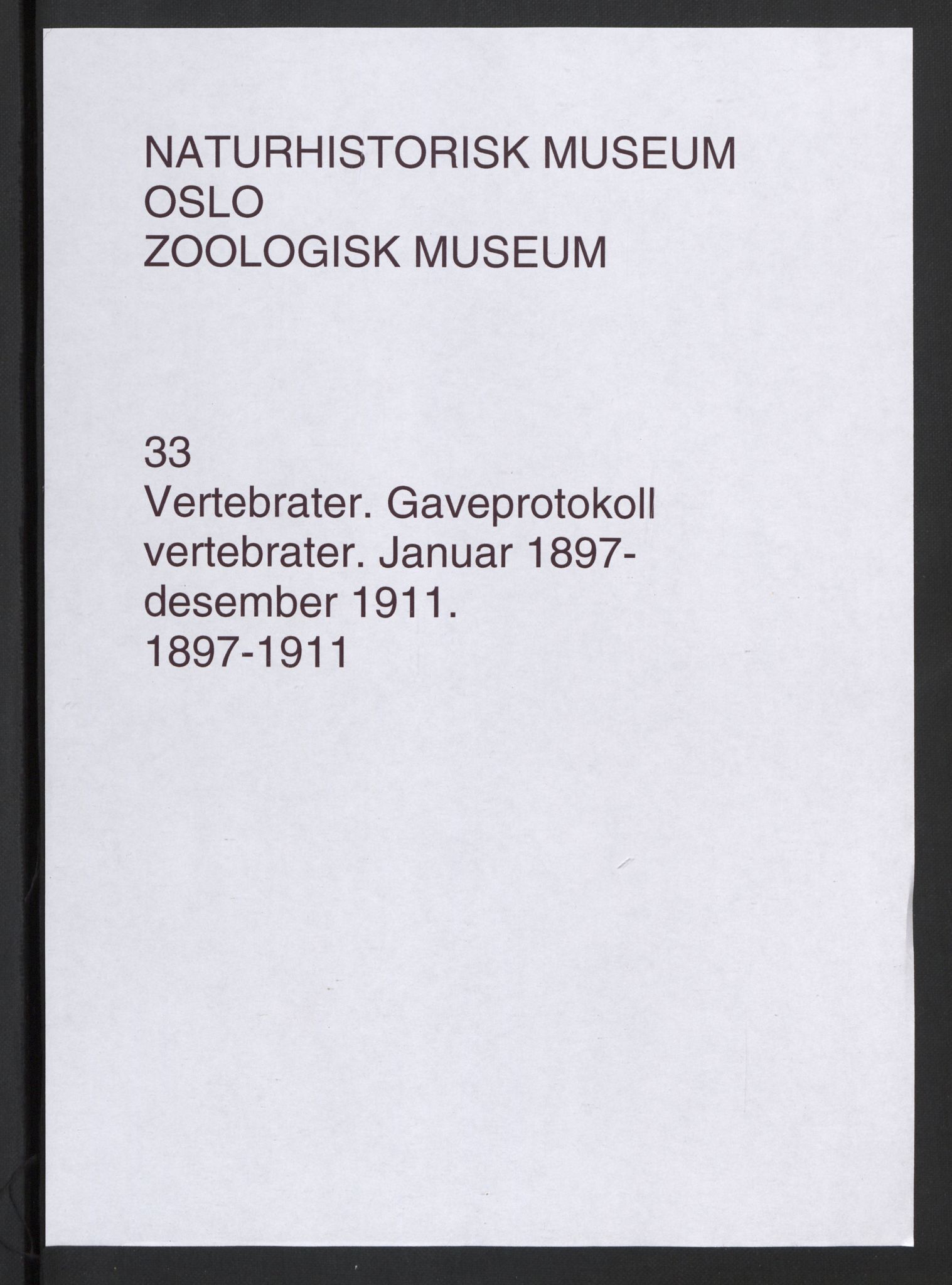 Naturhistorisk museum (Oslo), NHMO/-/5, 1897-1911