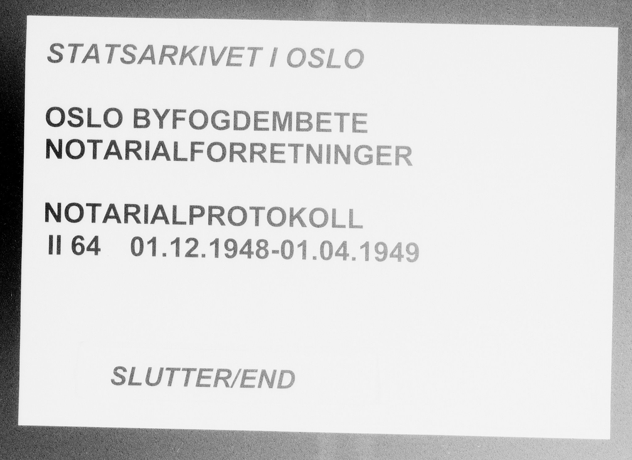 Oslo byfogd avd. I, SAO/A-10220/L/Lb/Lbb/L0064: Notarialprotokoll, rekke II: Vigsler, 1948-1949