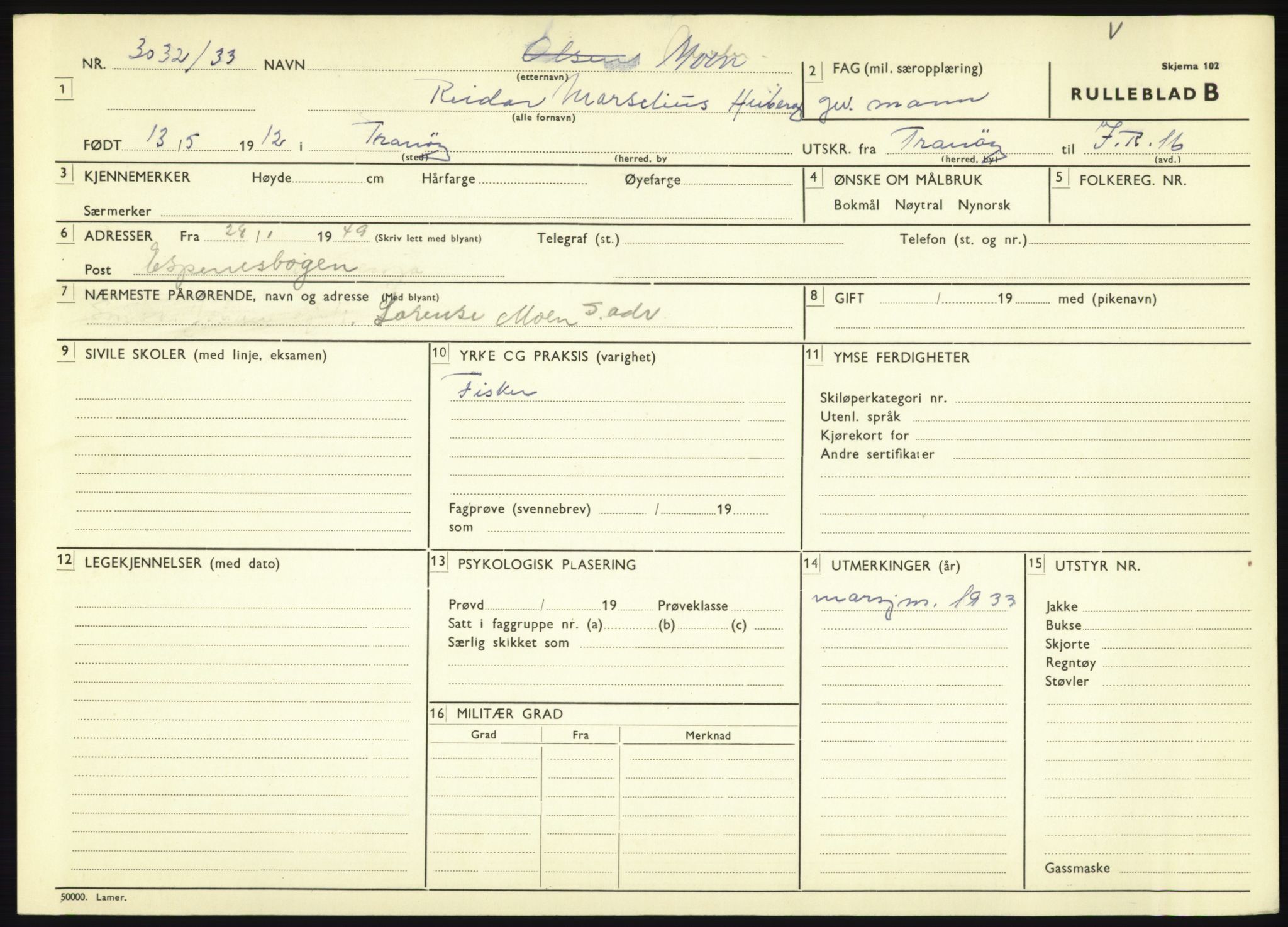 Forsvaret, Troms infanteriregiment nr. 16, AV/RA-RAFA-3146/P/Pa/L0017: Rulleblad for regimentets menige mannskaper, årsklasse 1933, 1933, s. 835