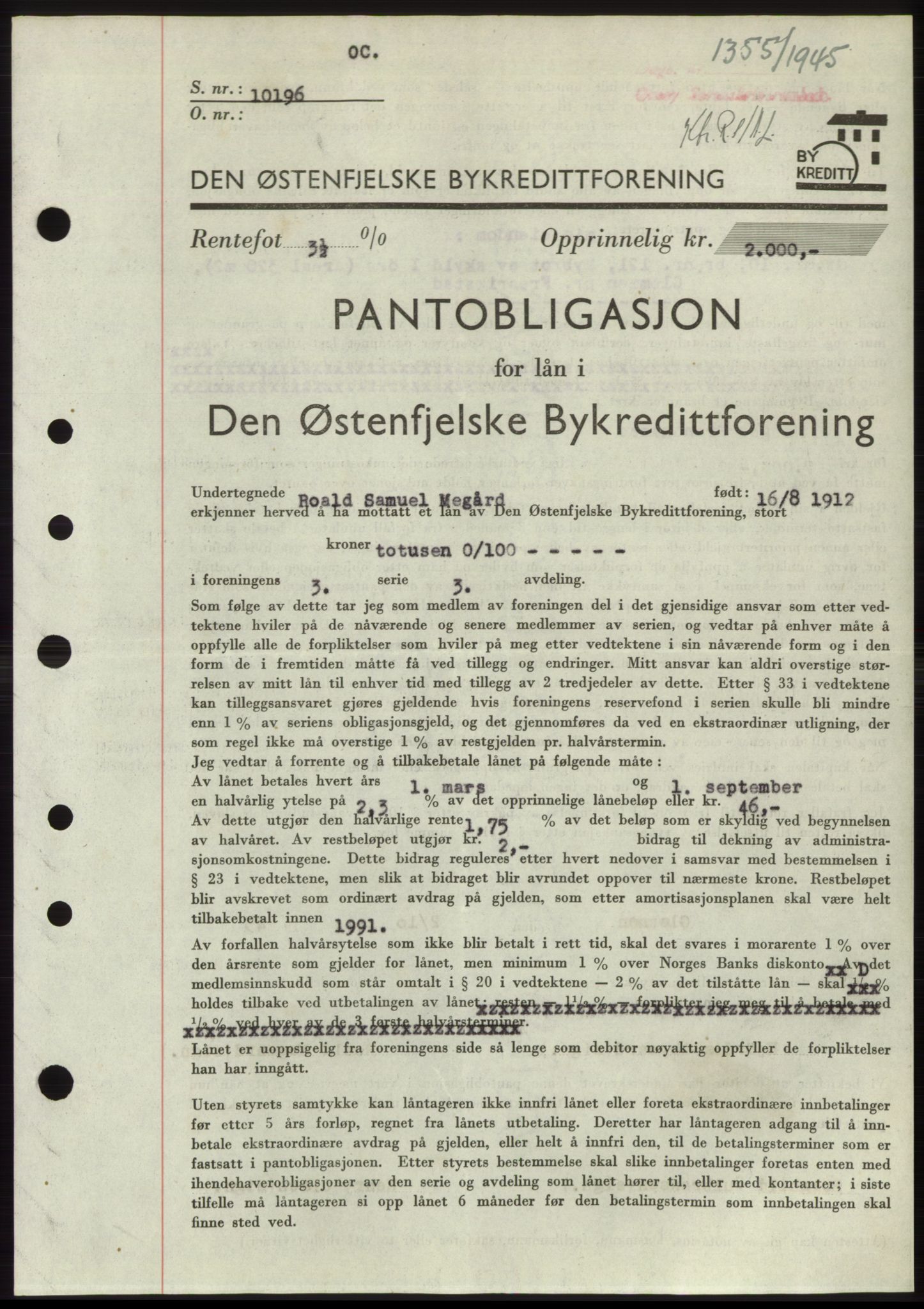 Onsøy sorenskriveri, SAO/A-10474/G/Ga/Gac/L0004: Pantebok nr. B4, 1944-1946, Dagboknr: 1355/1945