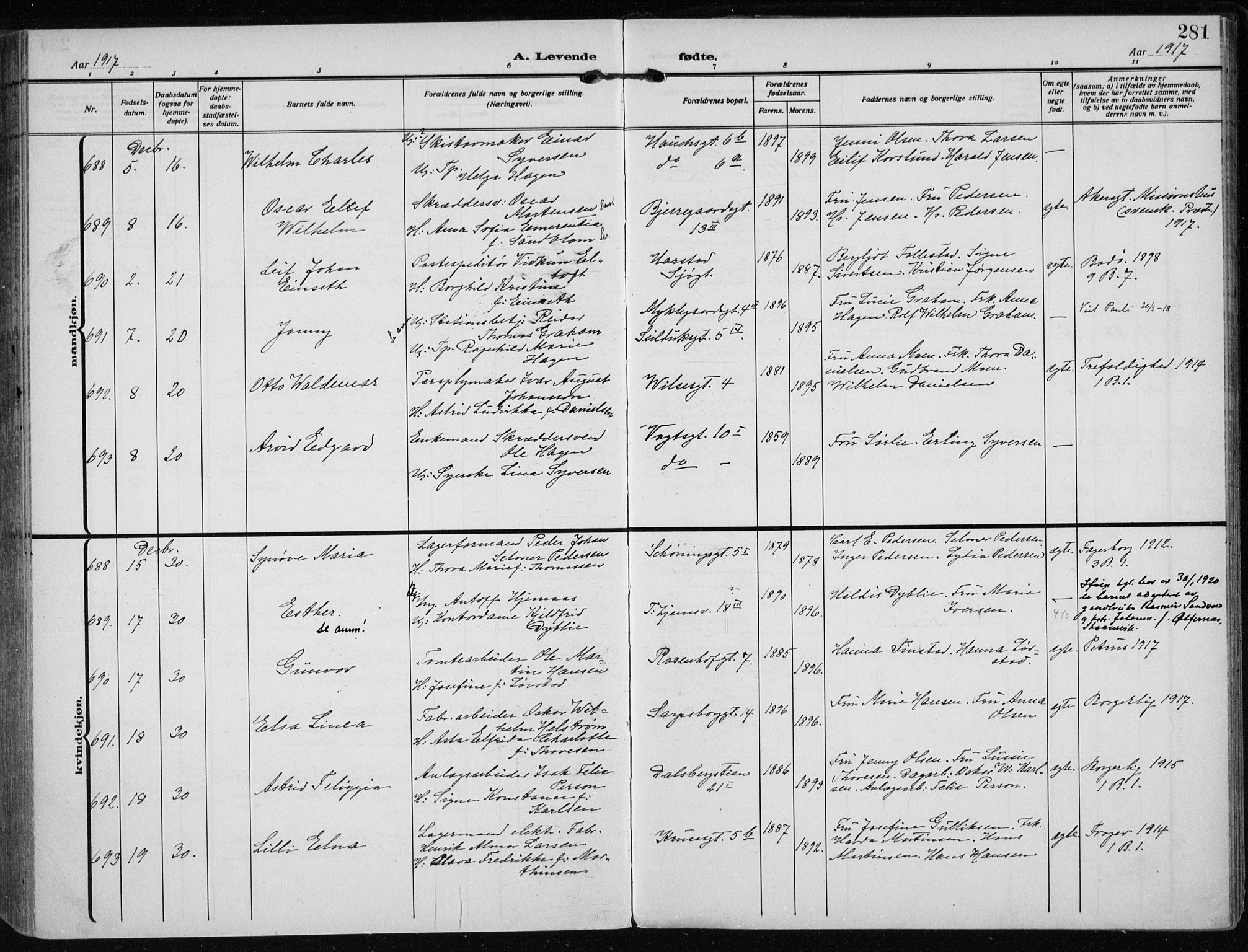 Rikshospitalet prestekontor Kirkebøker, AV/SAO-A-10309b/F/L0016: Ministerialbok nr. 16, 1916-1918, s. 281