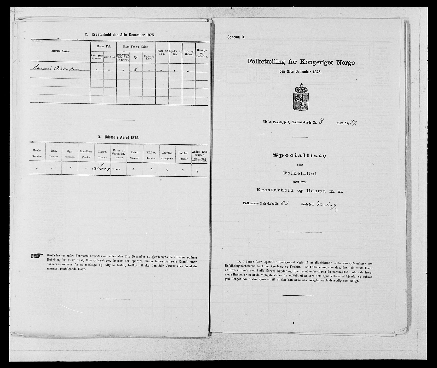 SAB, Folketelling 1875 for 1233P Ulvik prestegjeld, 1875, s. 1449