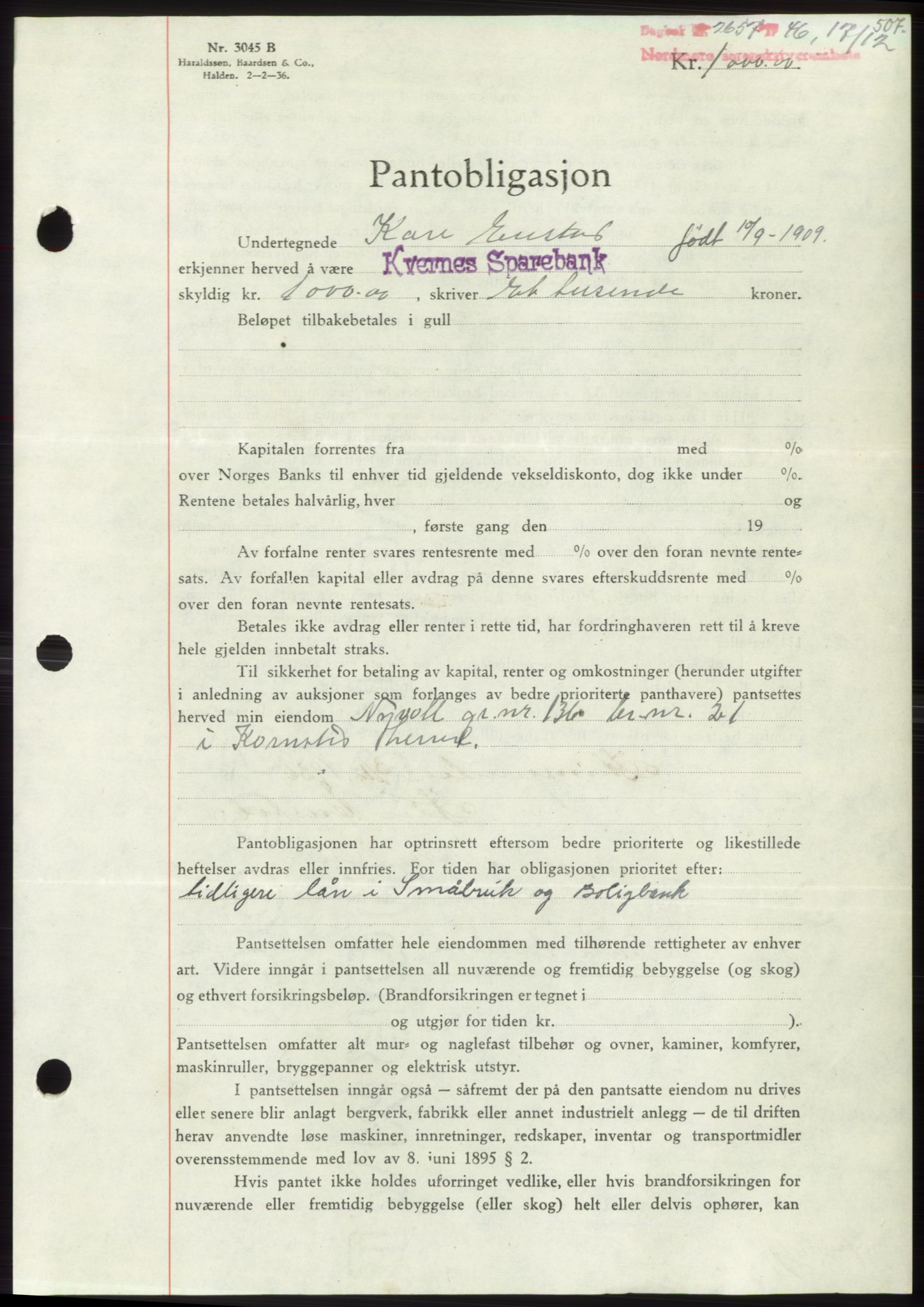 Nordmøre sorenskriveri, AV/SAT-A-4132/1/2/2Ca: Pantebok nr. B95, 1946-1947, Dagboknr: 2657/1946